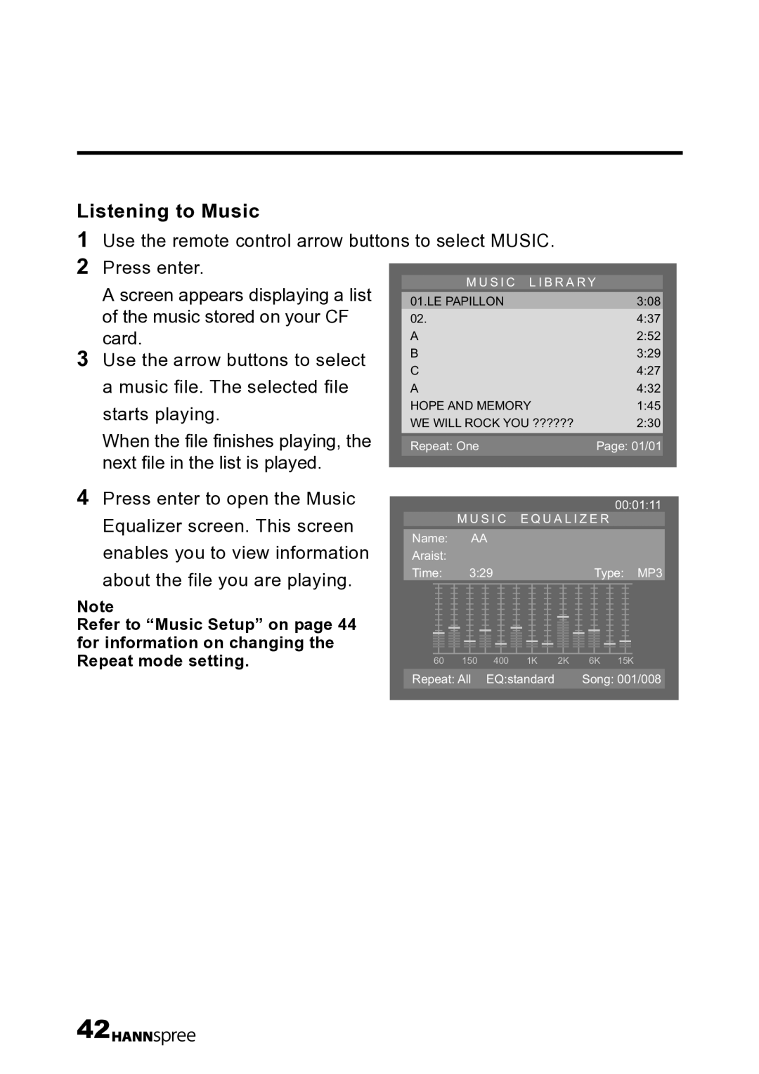 HANNspree LT12-23U1-000 user manual Listening to Music 