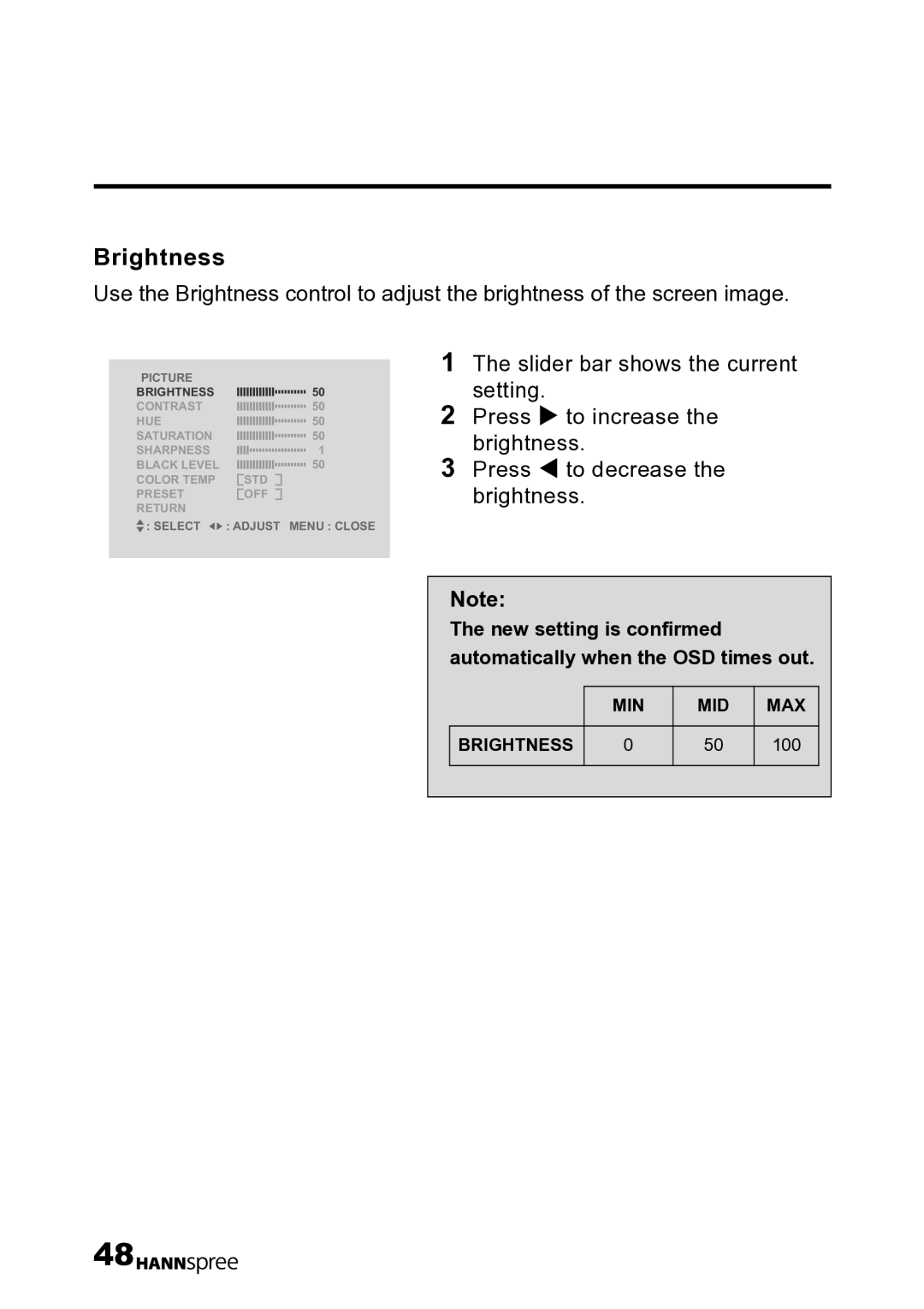 HANNspree LT12-23U1-000 user manual Brightness 