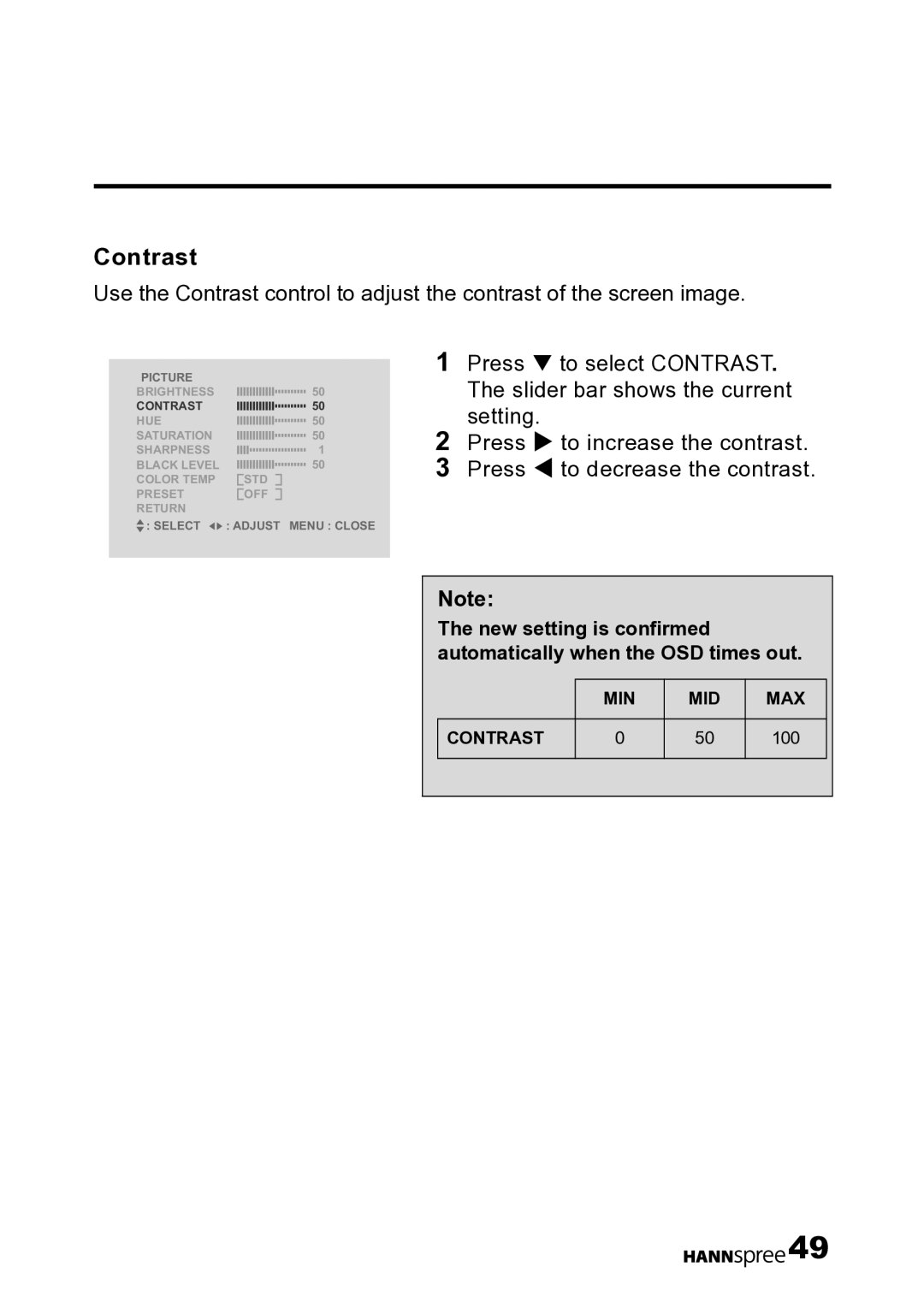 HANNspree LT12-23U1-000 user manual Contrast 