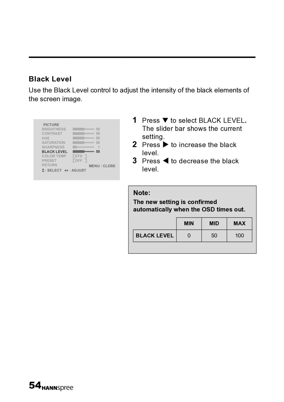 HANNspree LT12-23U1-000 user manual Black Level 