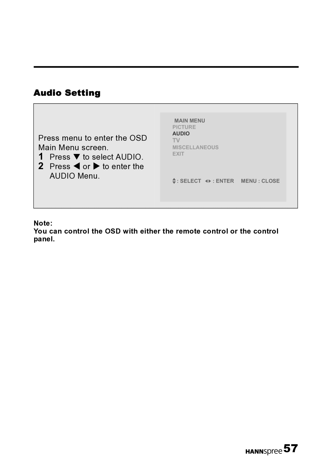 HANNspree LT12-23U1-000 user manual Audio Setting 