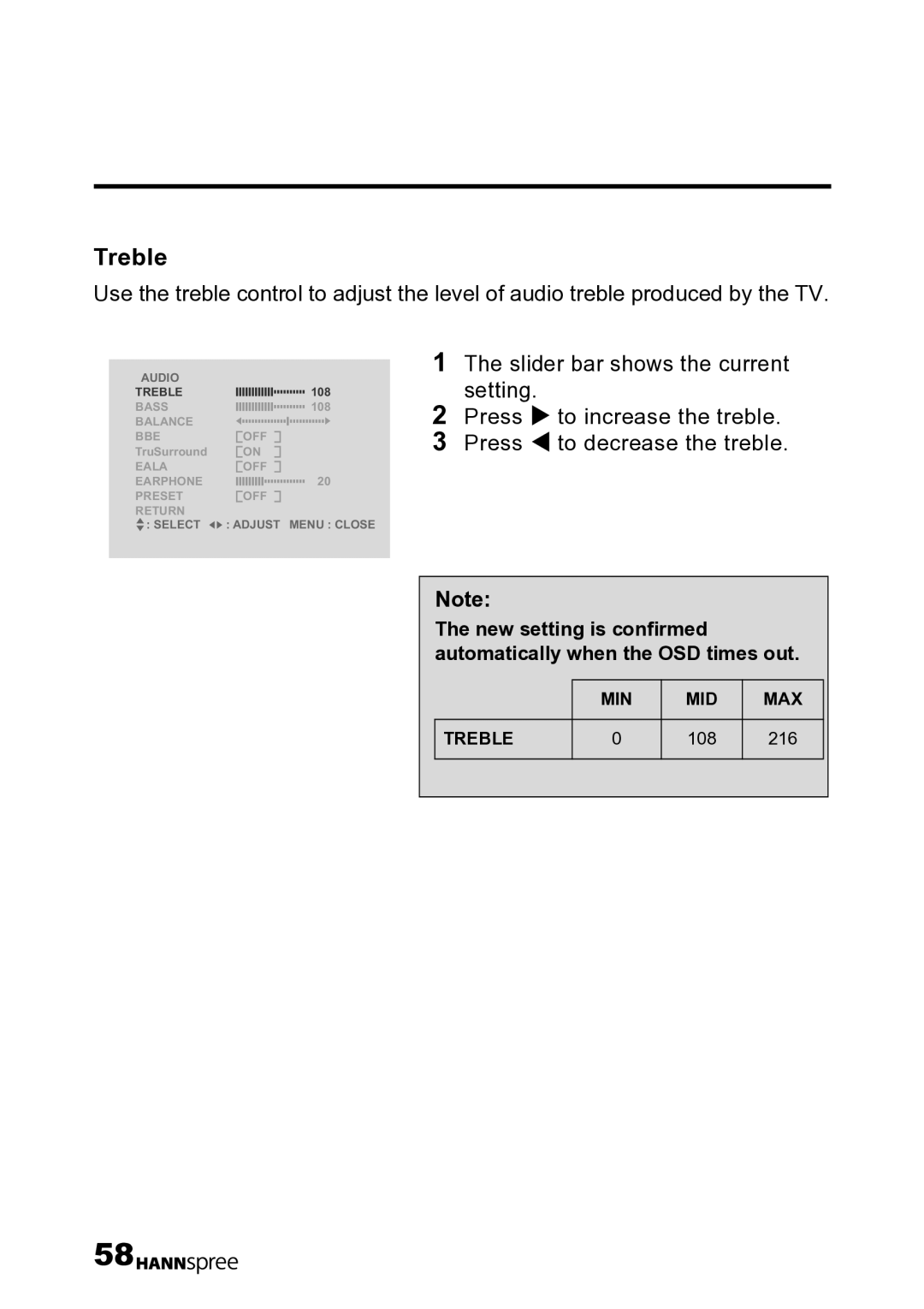 HANNspree LT12-23U1-000 user manual Treble 