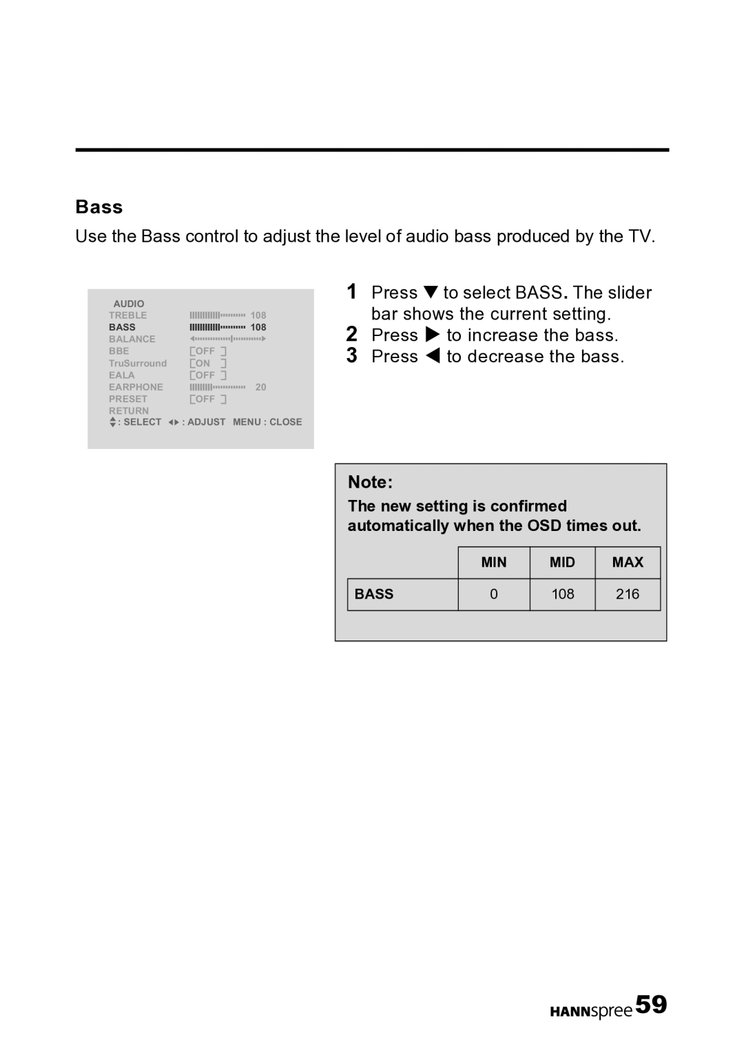 HANNspree LT12-23U1-000 user manual Bass 