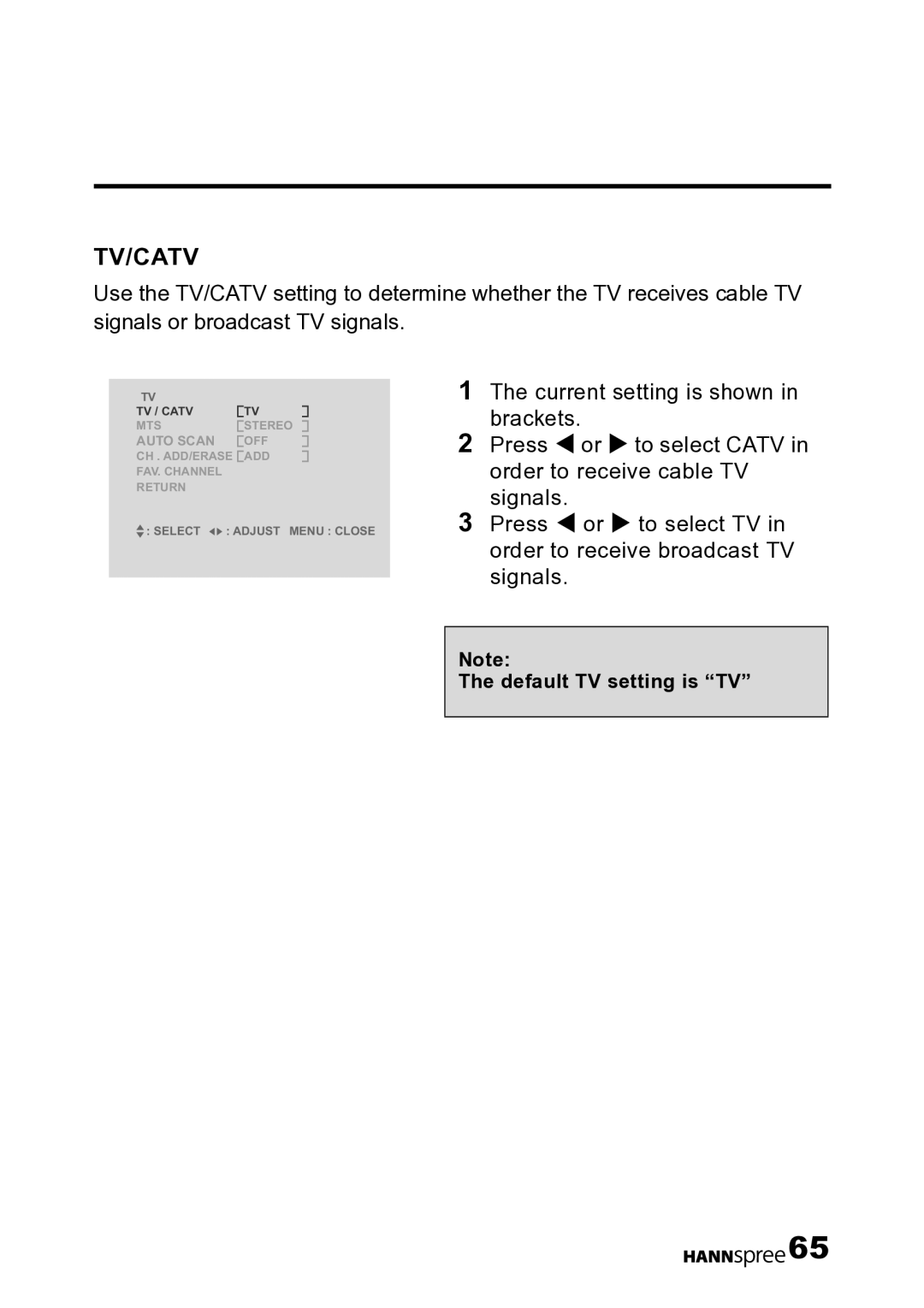 HANNspree LT12-23U1-000 user manual Tv/Catv 