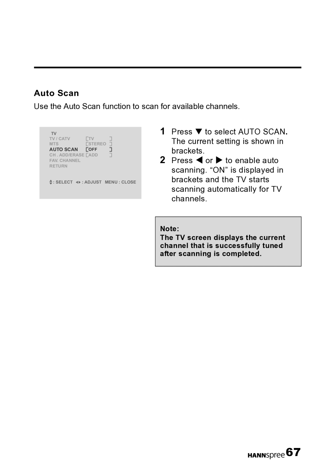 HANNspree LT12-23U1-000 user manual Use the Auto Scan function to scan for available channels 