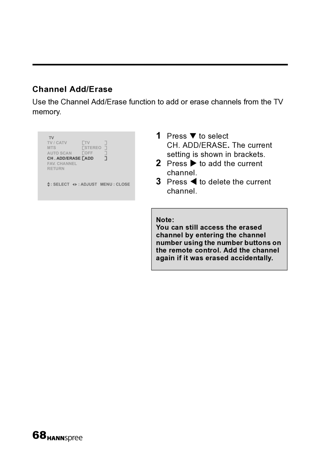 HANNspree LT12-23U1-000 user manual Channel Add/Erase 