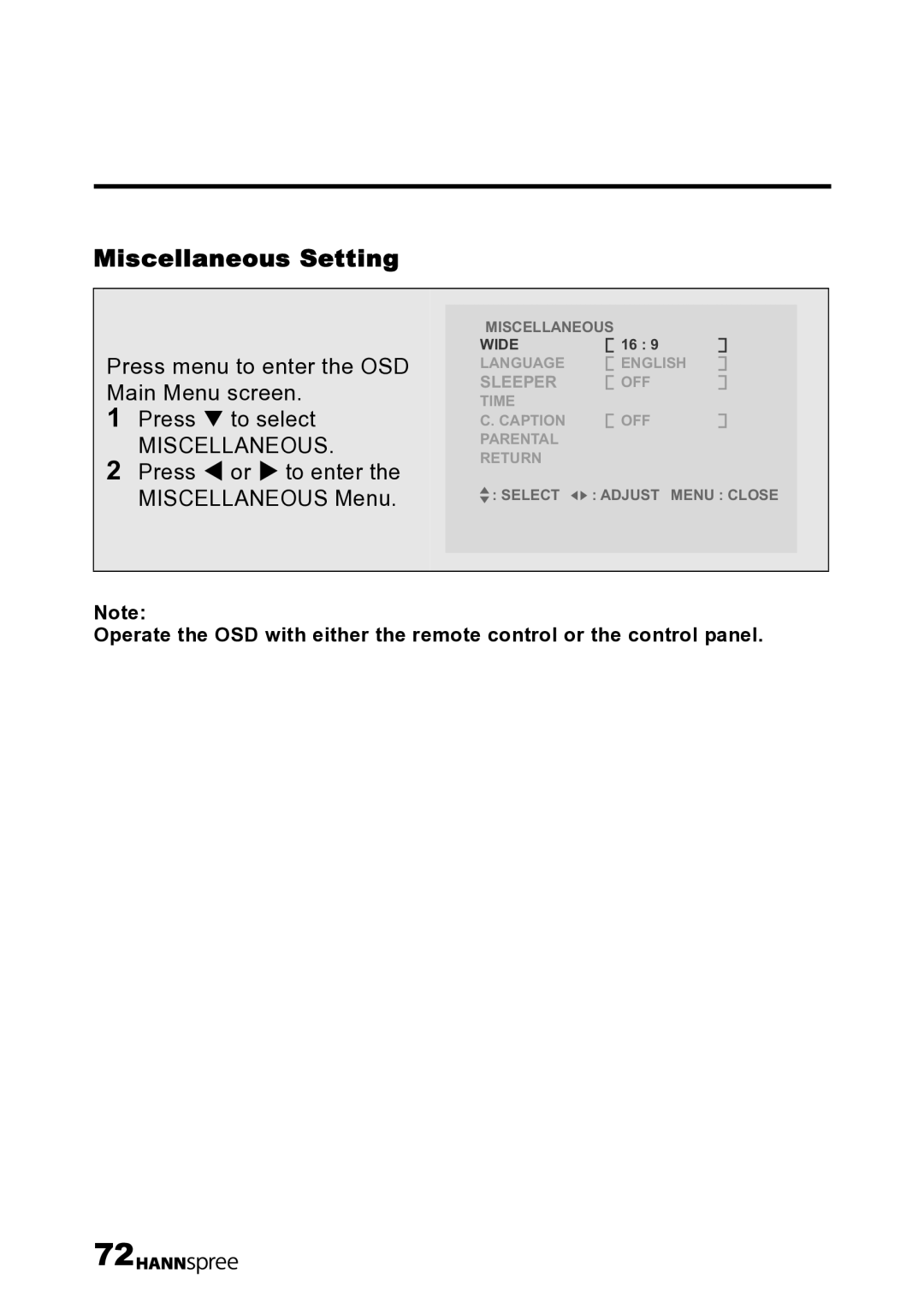 HANNspree LT12-23U1-000 user manual Miscellaneous Setting 