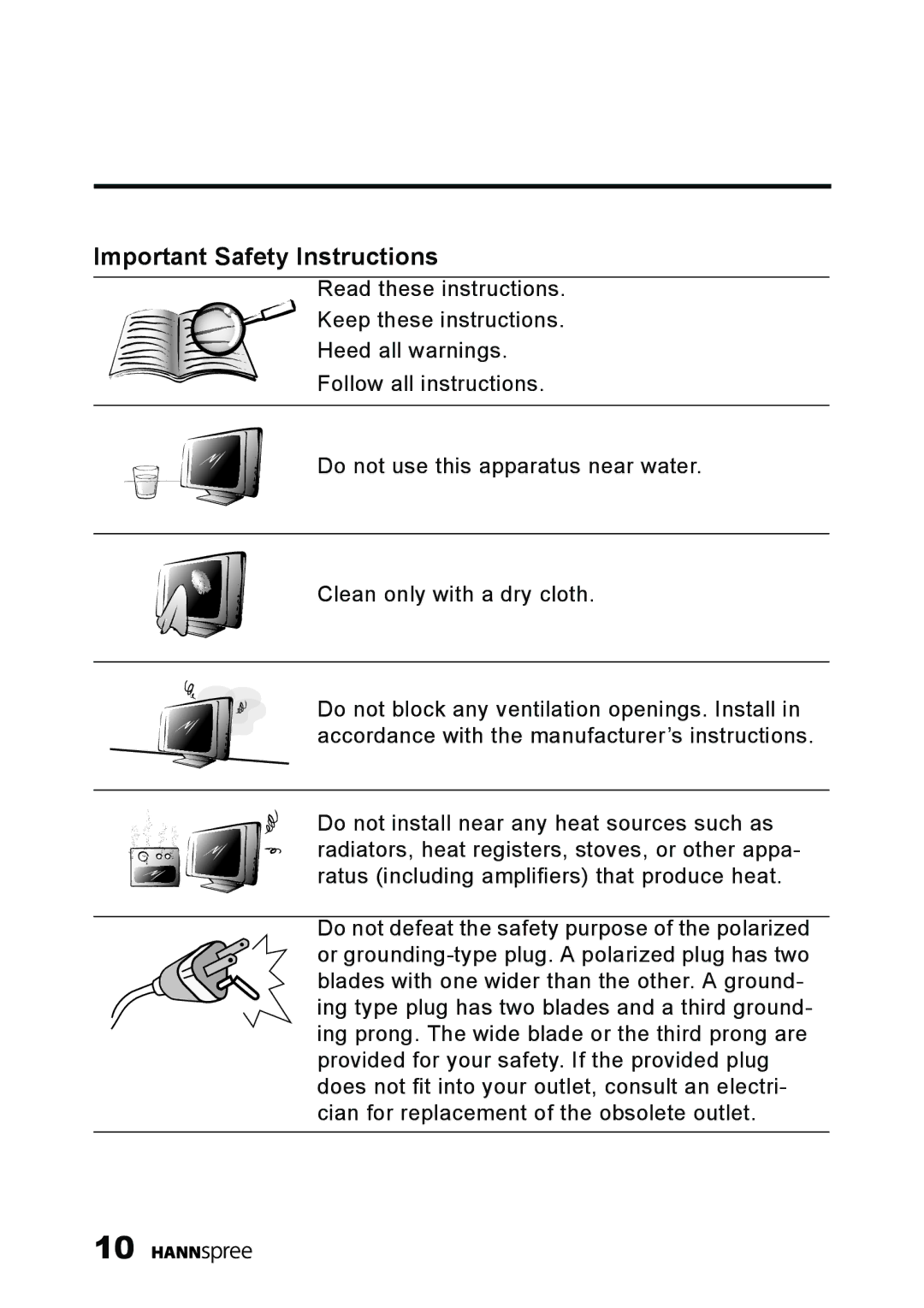 HANNspree LT13-23A1 user manual Important Safety Instructions 