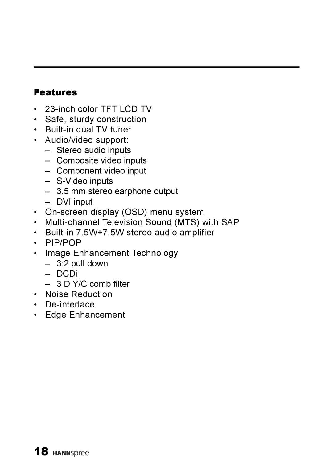 HANNspree LT13-23A1 user manual Features, Pip/Pop 