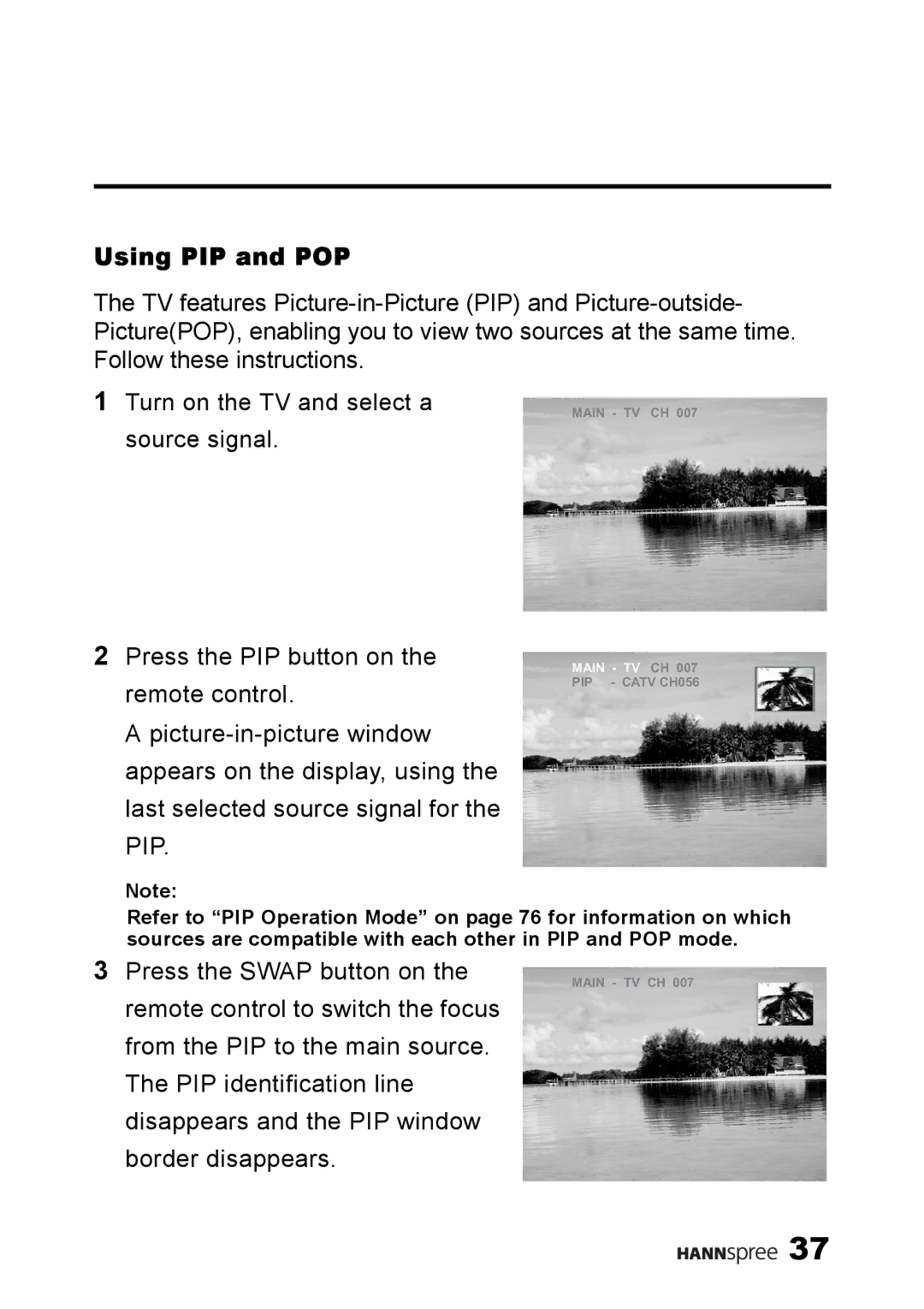 HANNspree LT13-23A1 user manual Using PIP and POP 