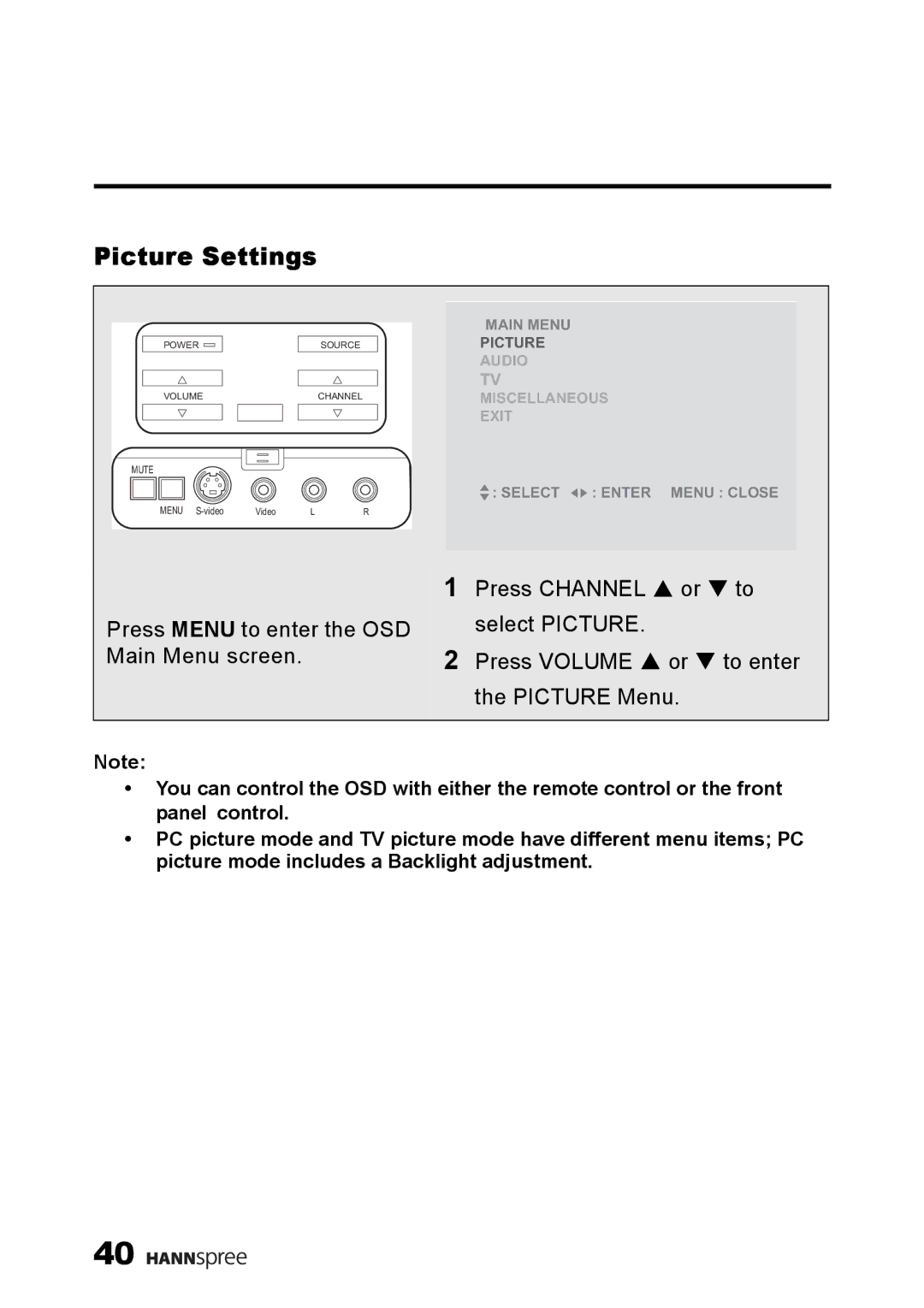 HANNspree LT13-23A1 user manual Picture Settings 