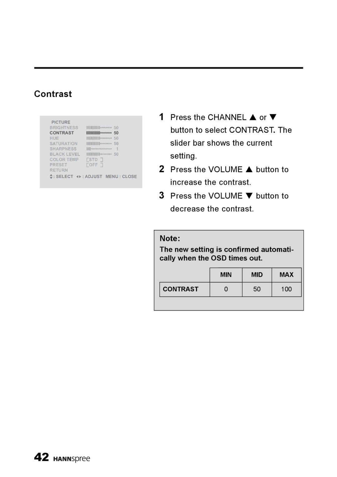 HANNspree LT13-23A1 user manual Contrast 