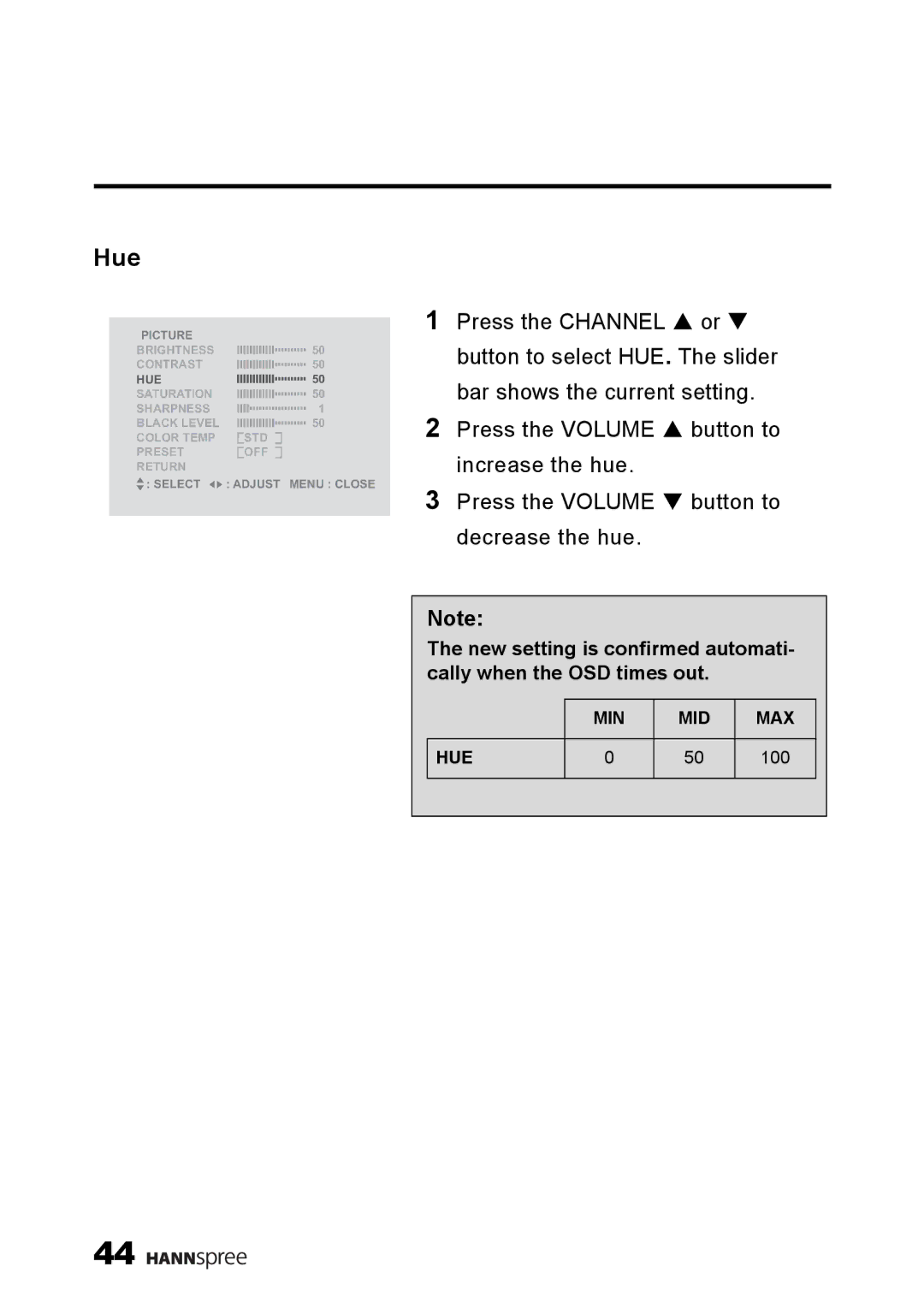 HANNspree LT13-23A1 user manual Hue 