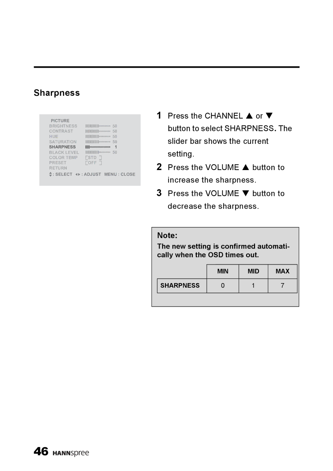 HANNspree LT13-23A1 user manual Sharpness 