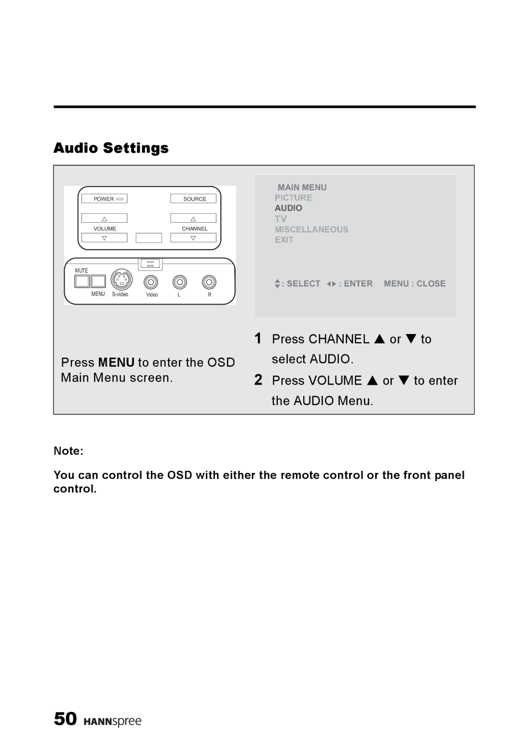 HANNspree LT13-23A1 user manual Audio Settings 