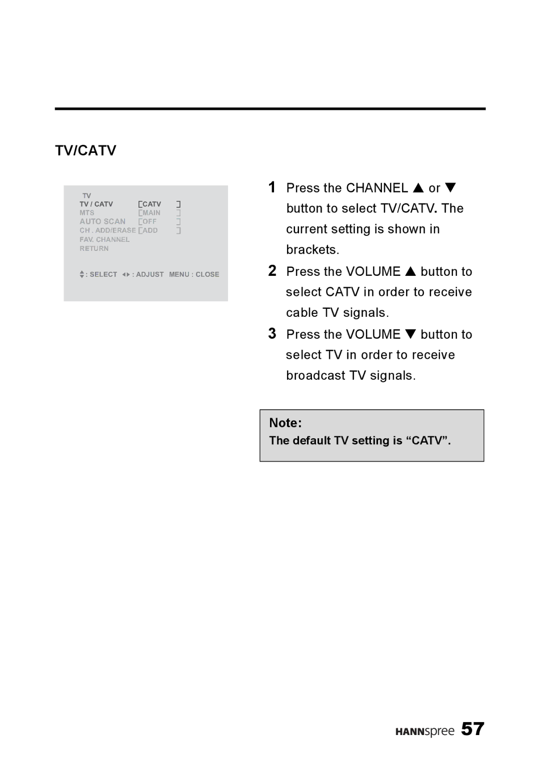 HANNspree LT13-23A1 user manual Tv/Catv 