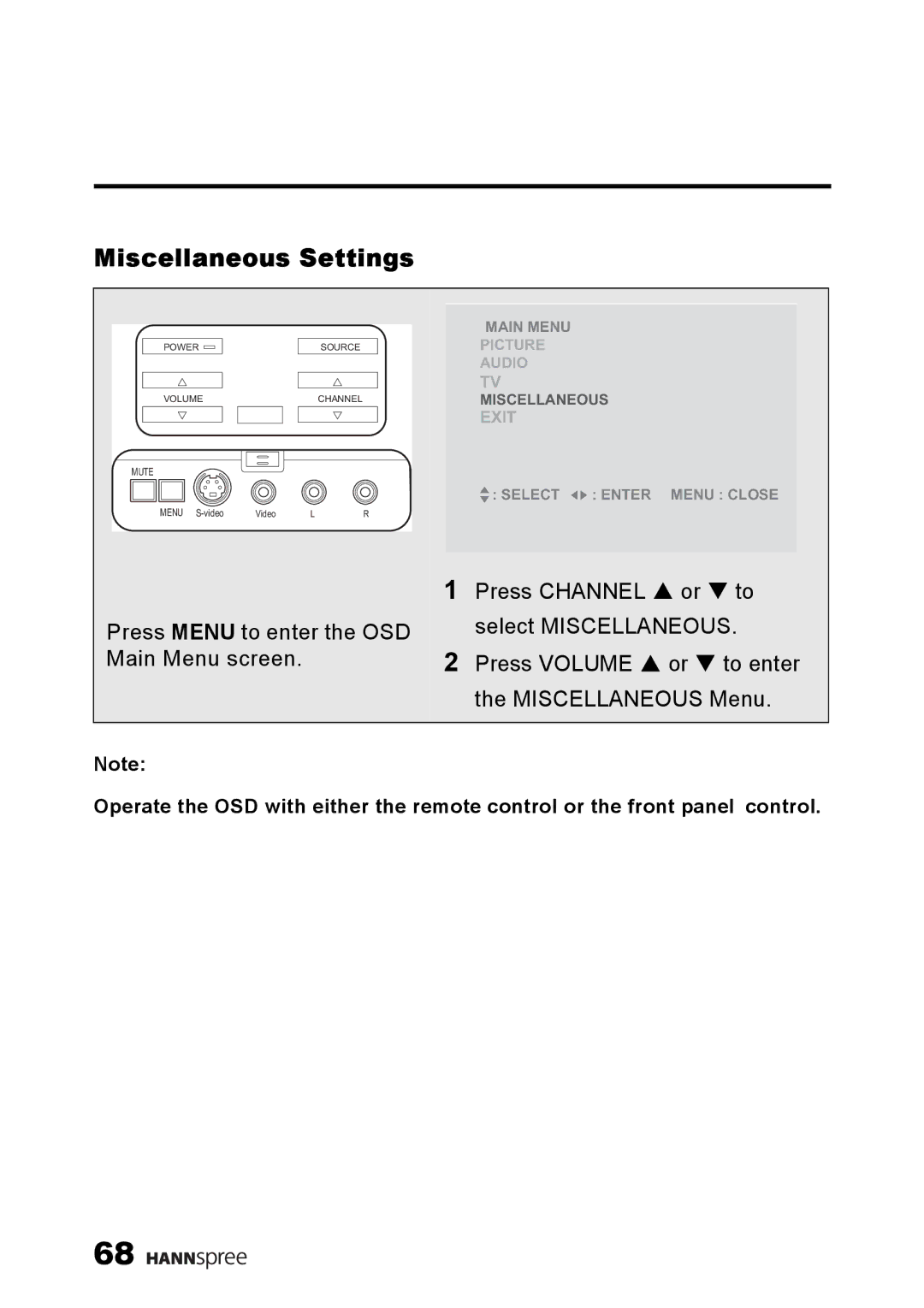 HANNspree LT13-23A1 user manual Miscellaneous Settings 