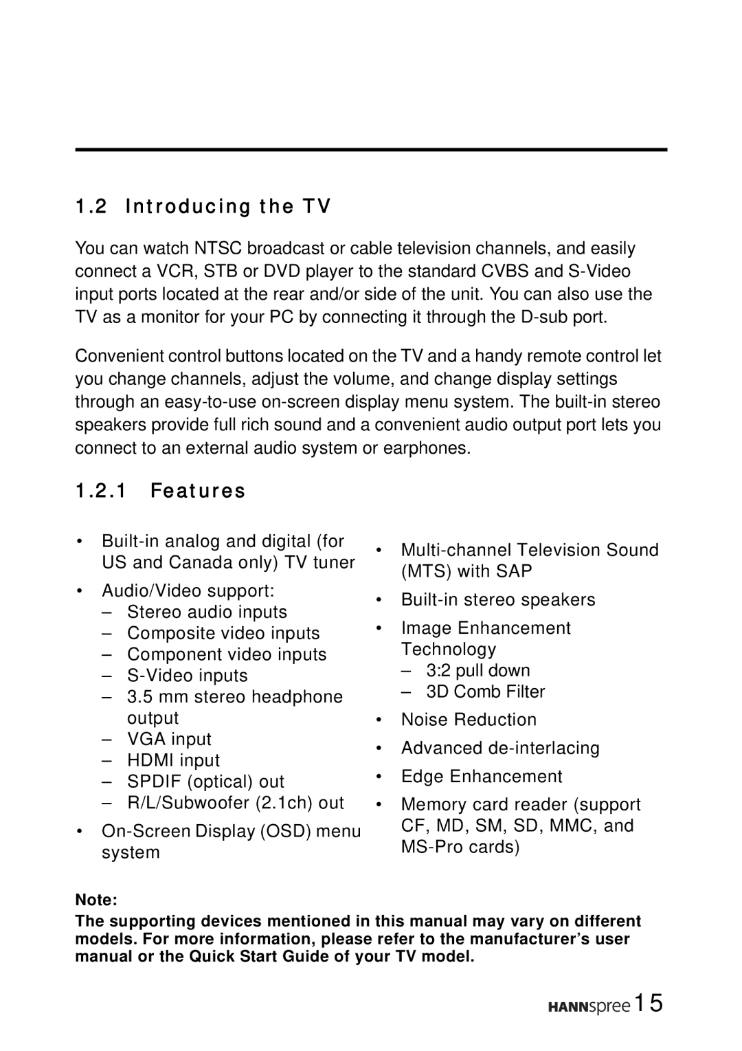 HANNspree LT16-26U1-000 manual Introducing the TV, Features 