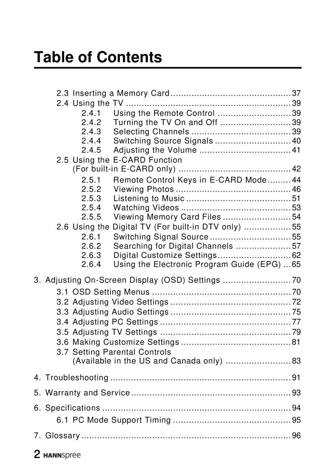 HANNspree LT16-26U1-000 manual Table of Contents 