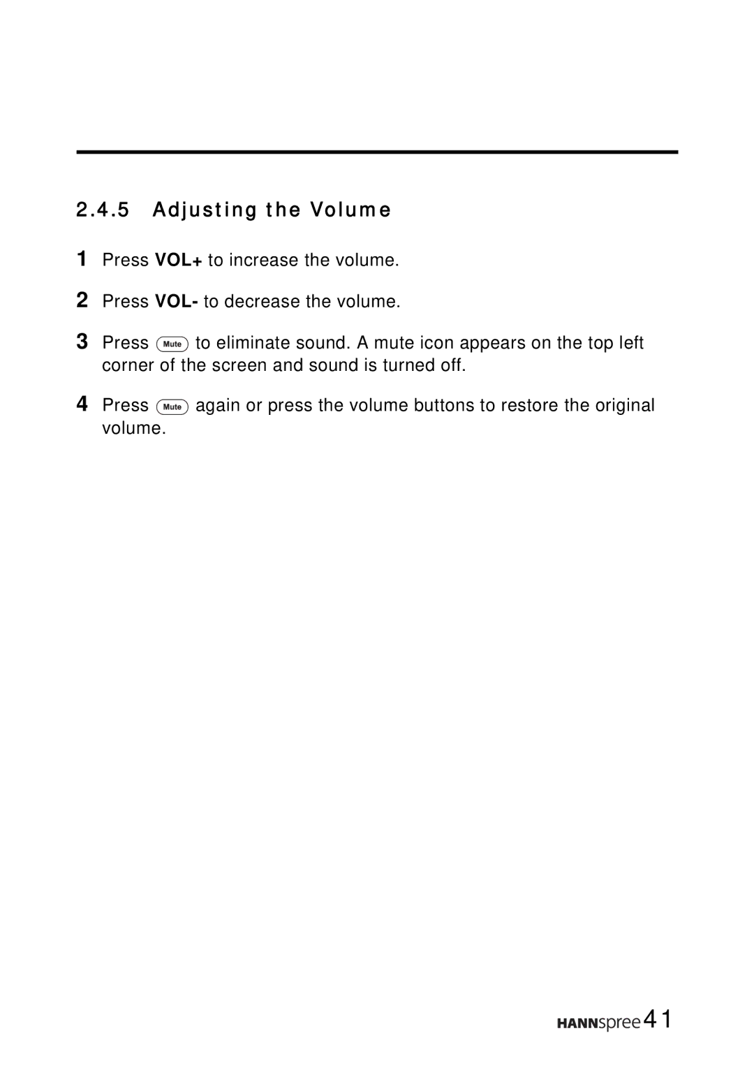 HANNspree LT16-26U1-000 manual Adjusting the Volume 