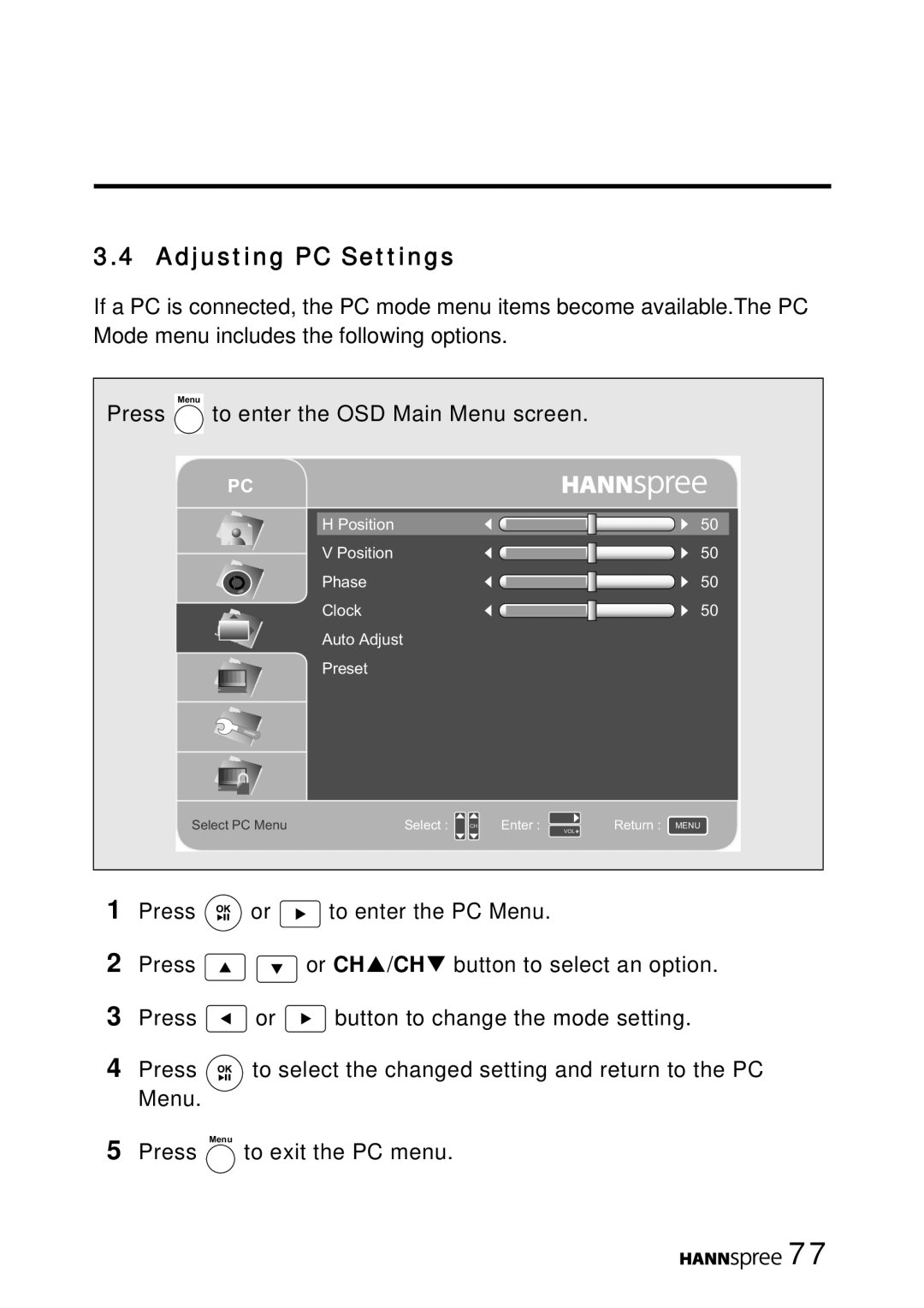 HANNspree LT16-26U1-000 manual Adjusting PC Settings 