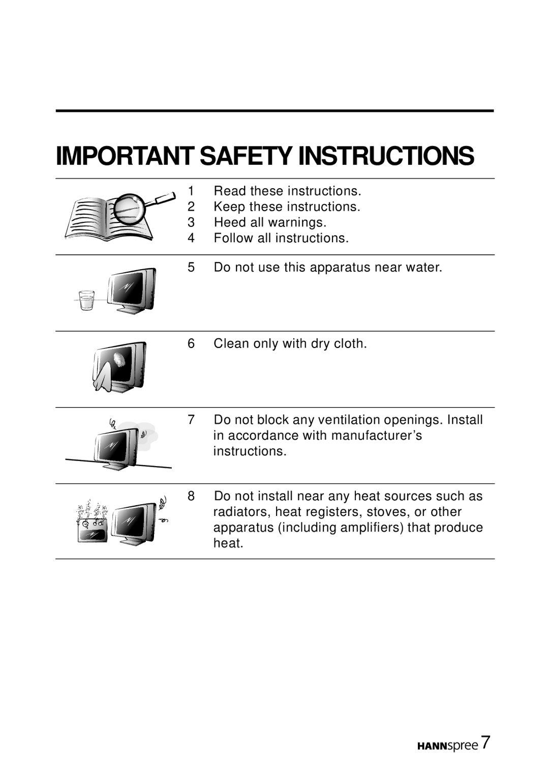 HANNspree LT16-26U1-000 manual Important Safety Instructions 