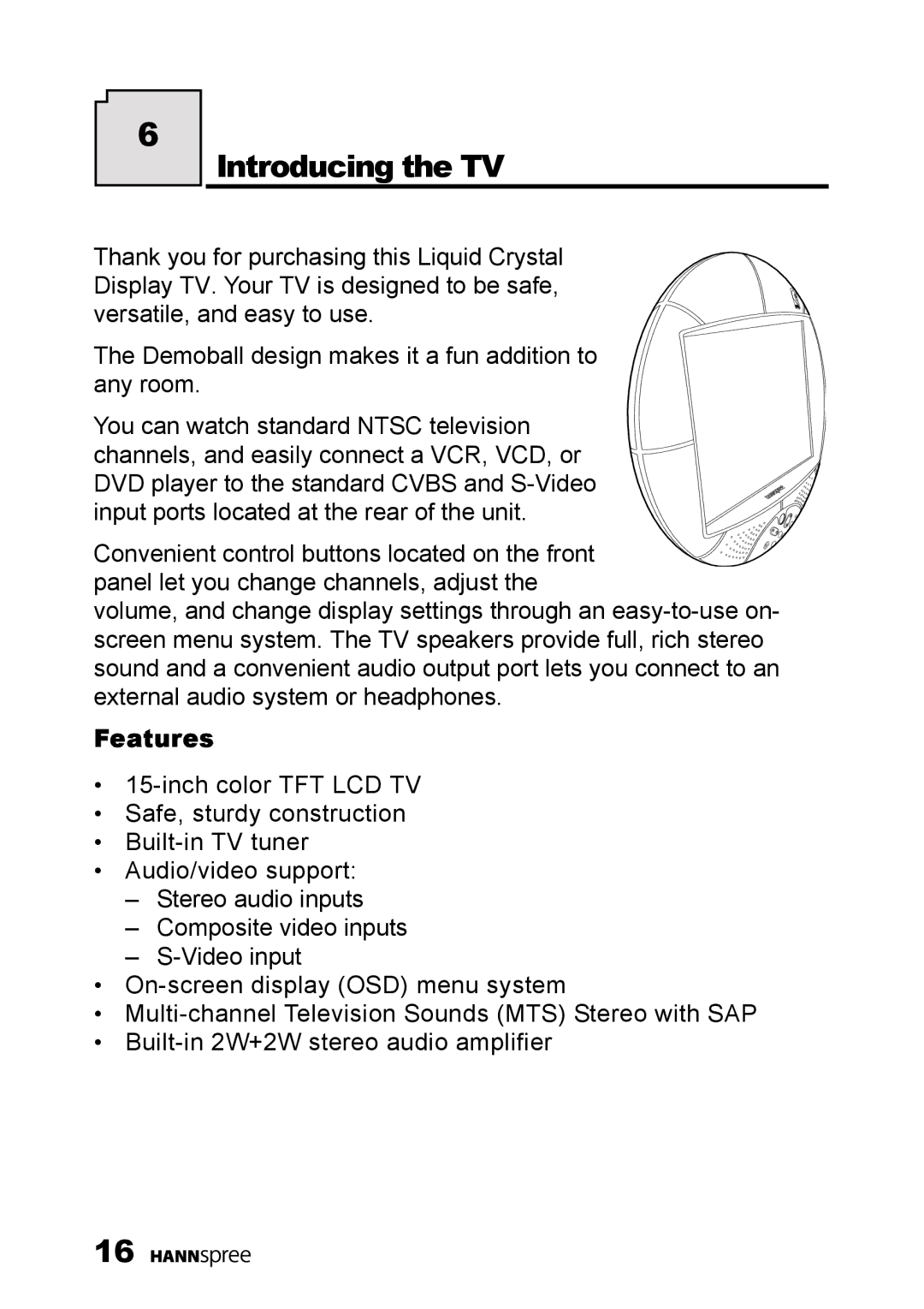 HANNspree MAC-001056 manual Introducing the TV, Features 