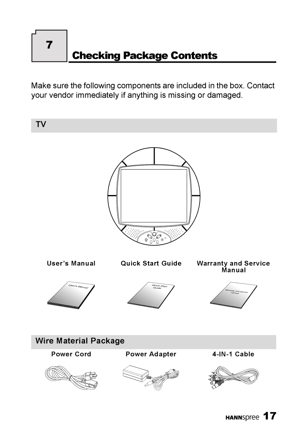 HANNspree MAC-001056 manual Checking Package Contents 