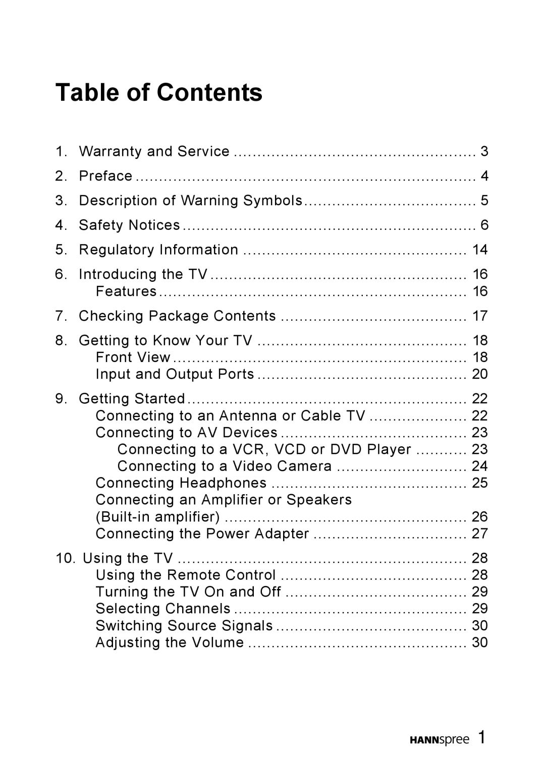 HANNspree MAC-001056 manual Table of Contents 