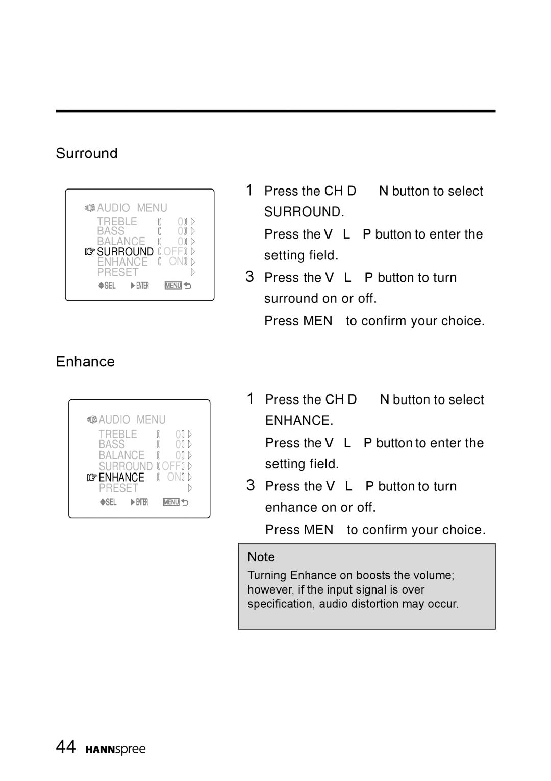 HANNspree MAC-001056 manual Surround, Enhance 