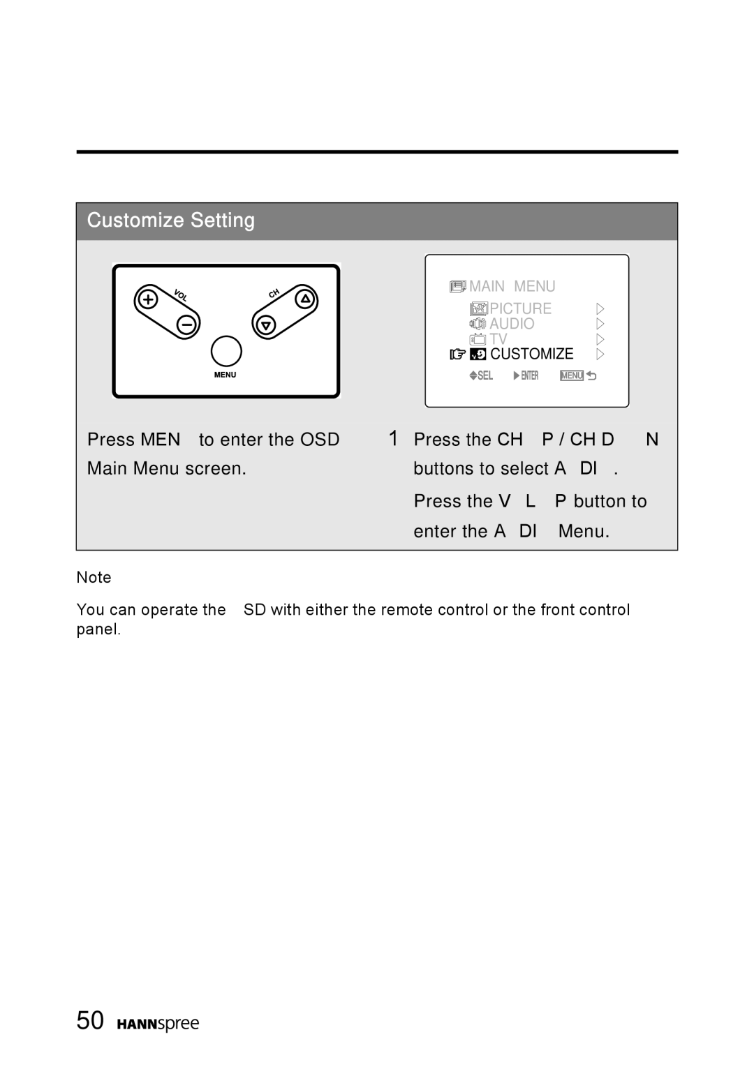 HANNspree MAC-001056 manual Customize Setting 