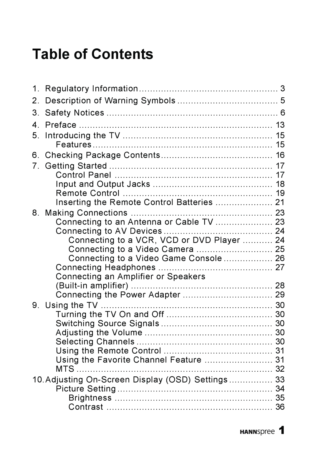 HANNspree MAK-000011 user manual Table of Contents 