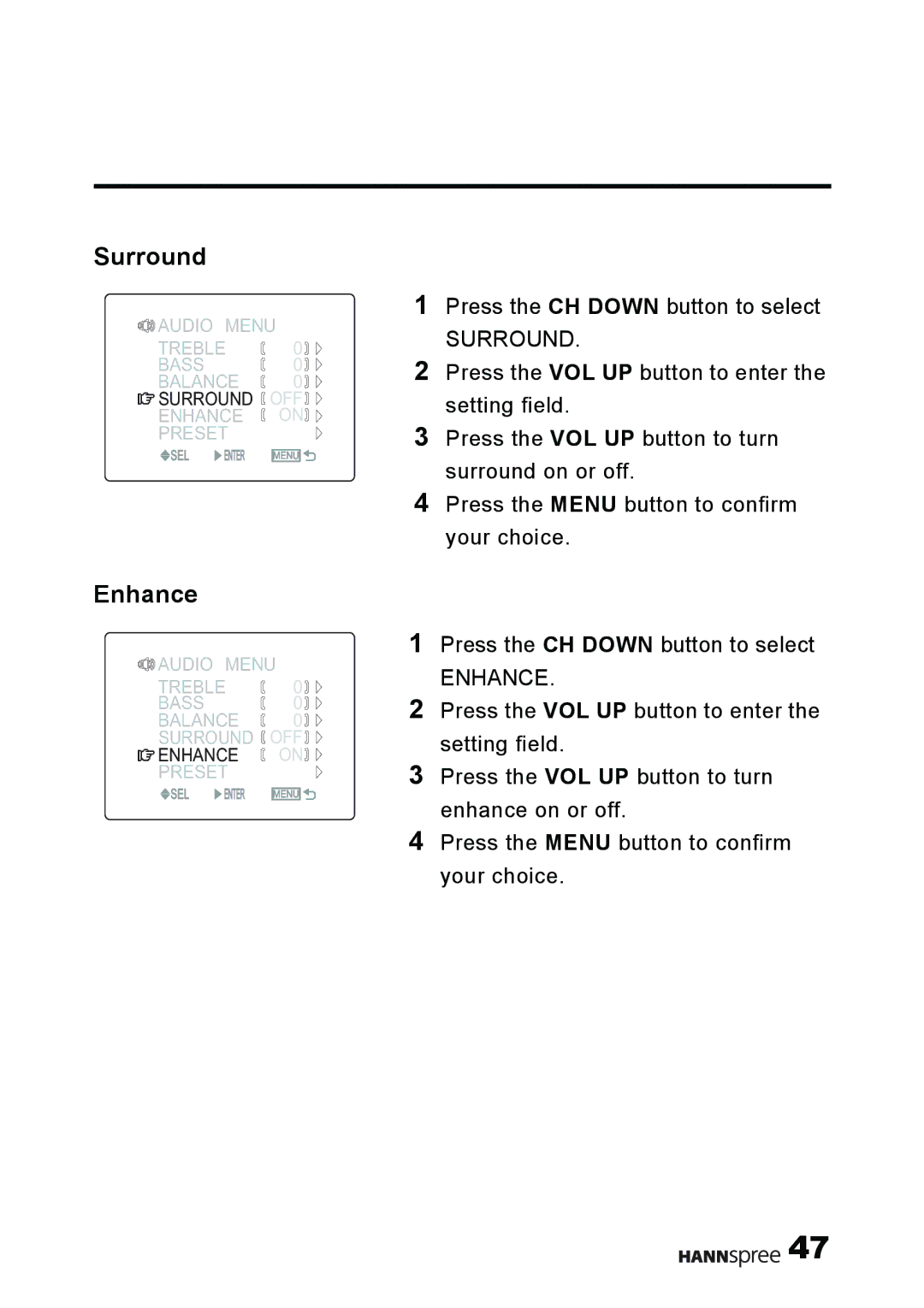 HANNspree MAK-000011 user manual Surround, Enhance 