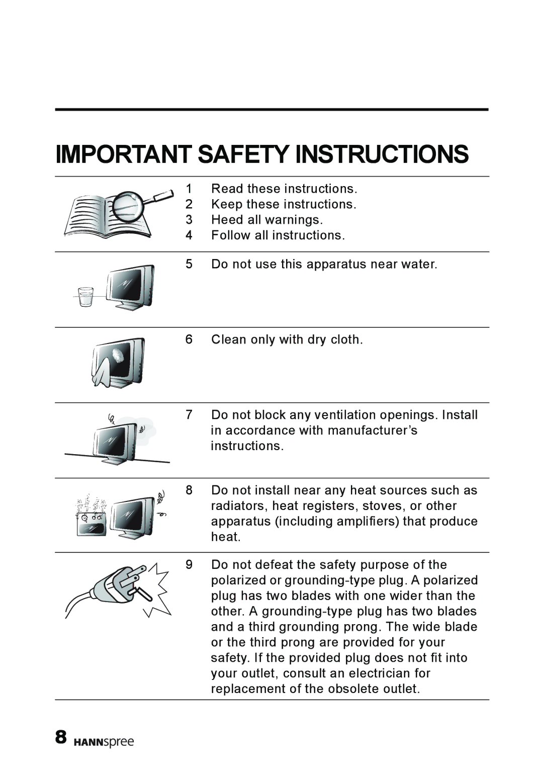 HANNspree MAK-000011 user manual Important Safety Instructions 