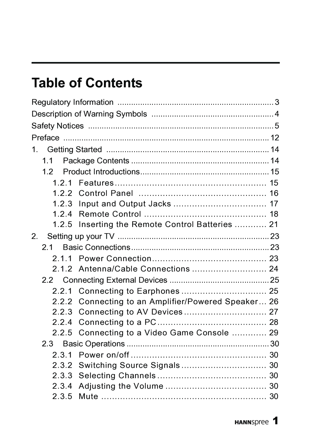 HANNspree MAK-000019 user manual Table of Contents 