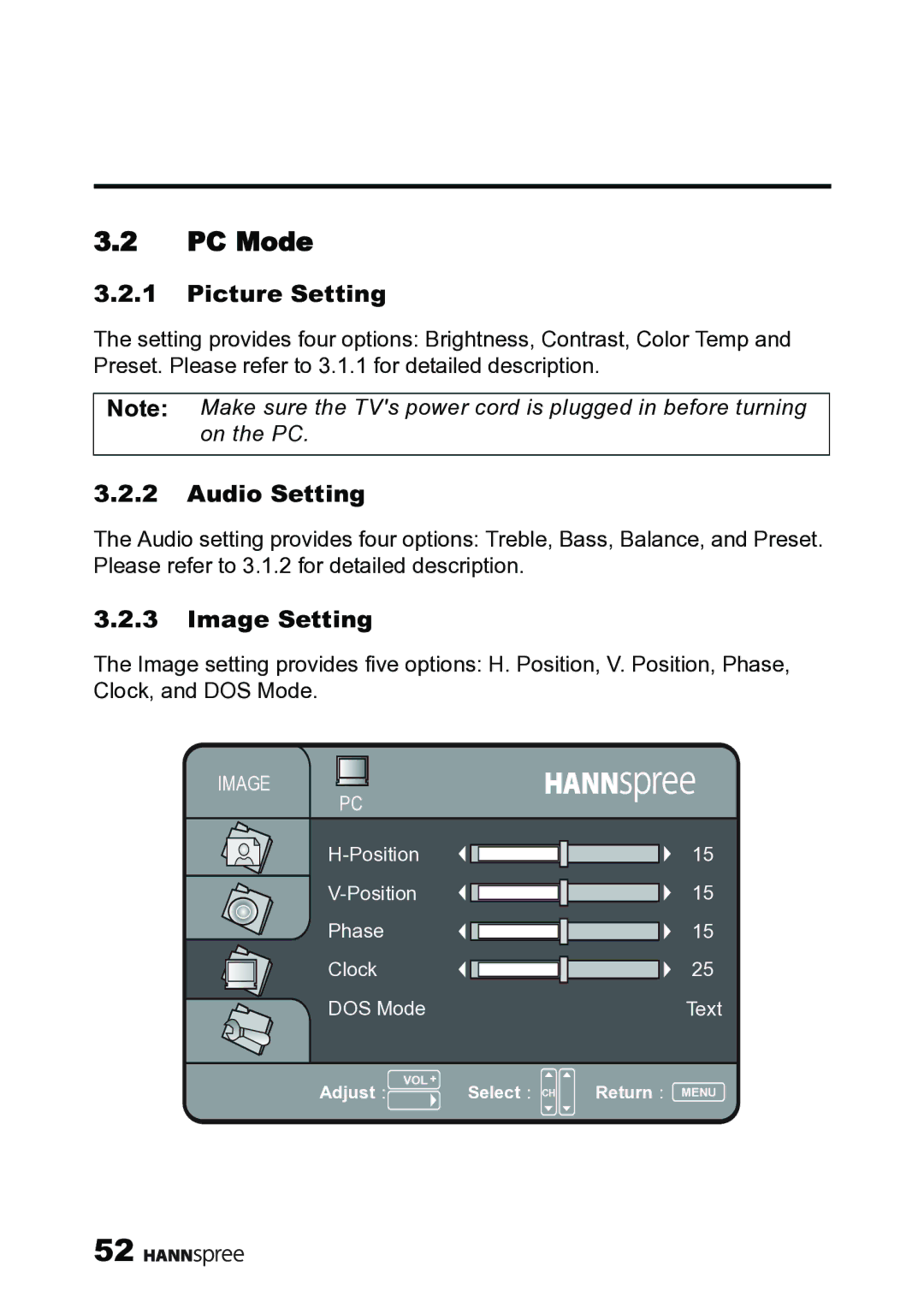 HANNspree MAK-000019 user manual PC Mode, Image Setting 