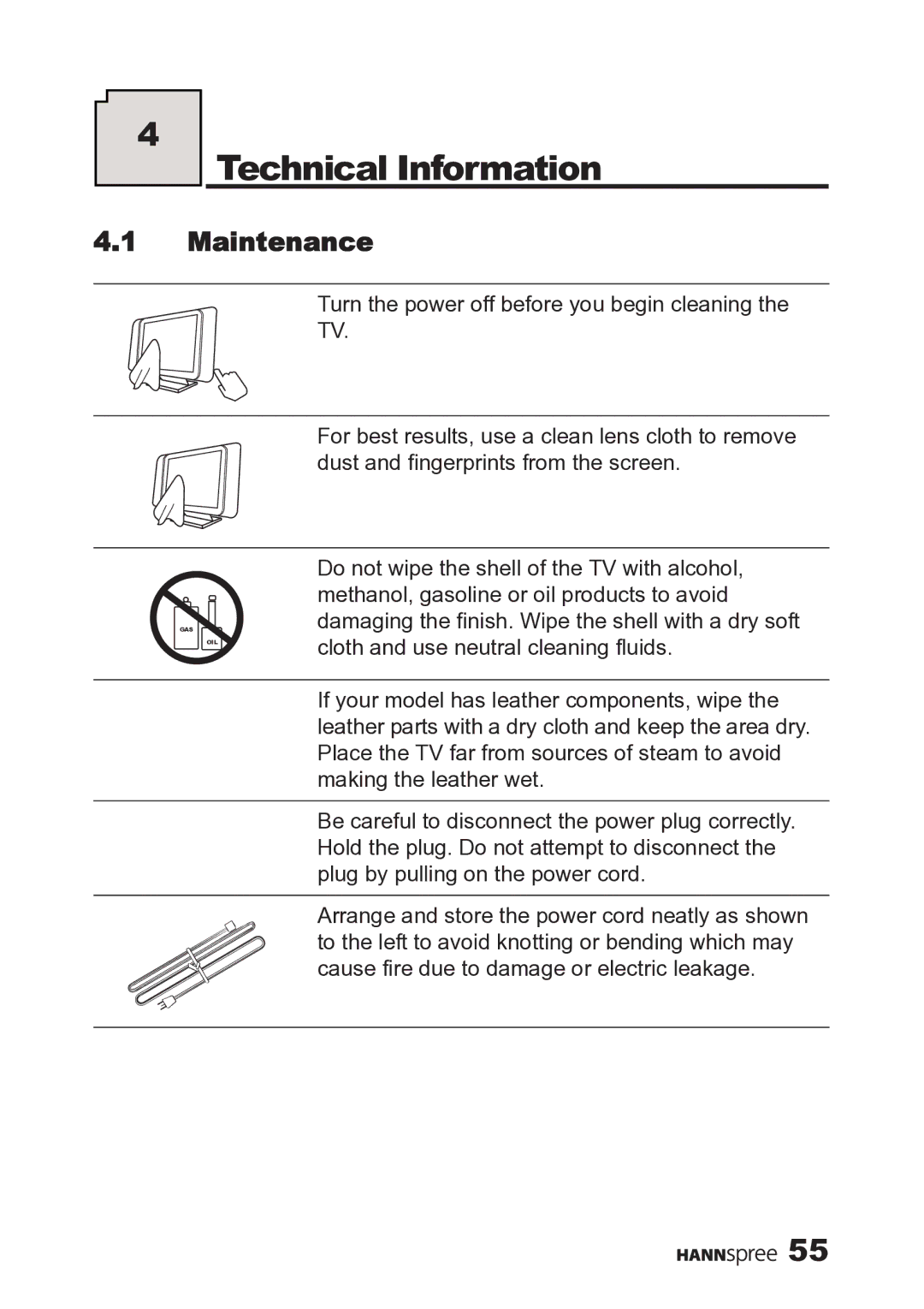 HANNspree MAK-000019 user manual Technical Information, Maintenance 