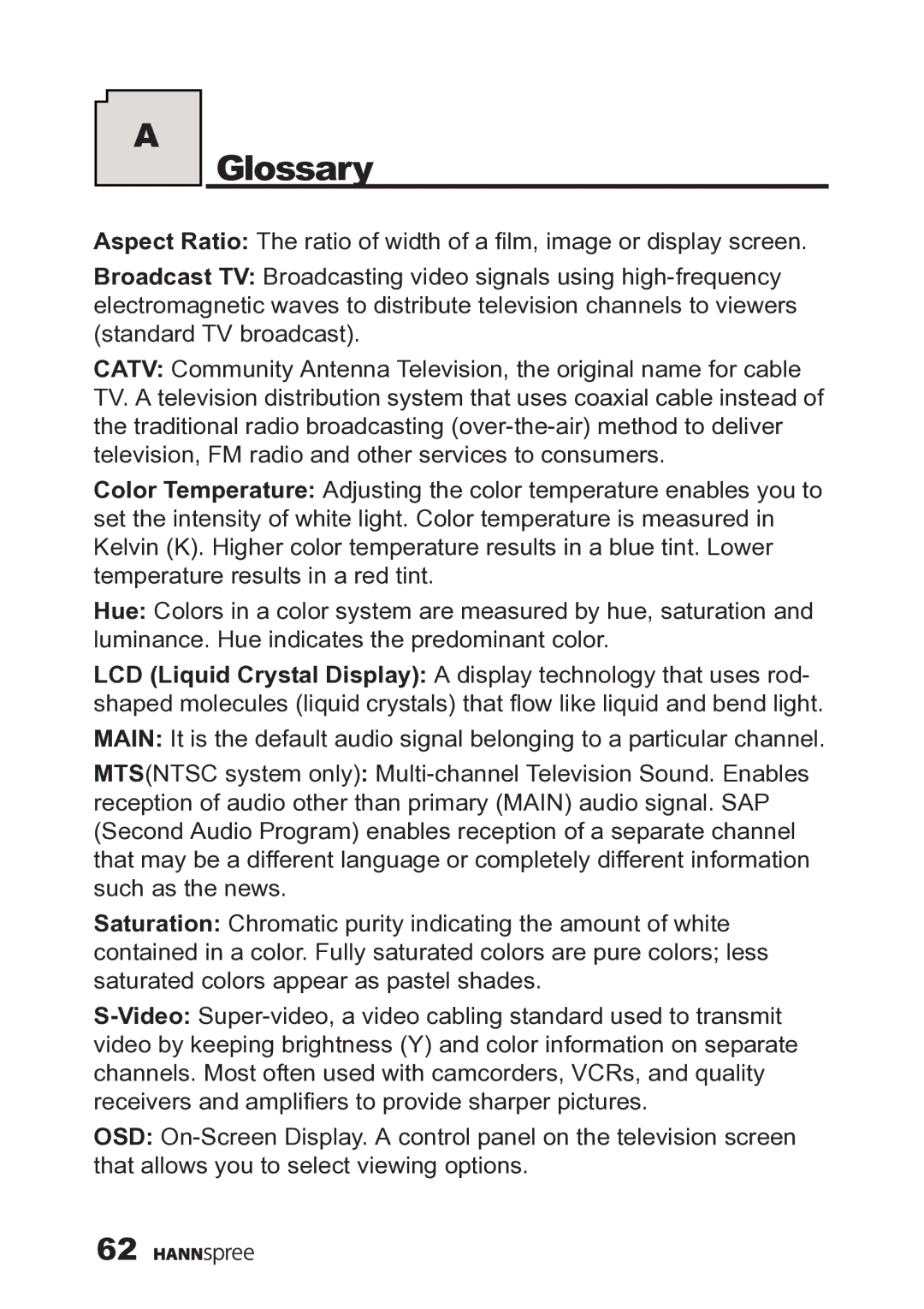 HANNspree MAK-000019 user manual Glossary 