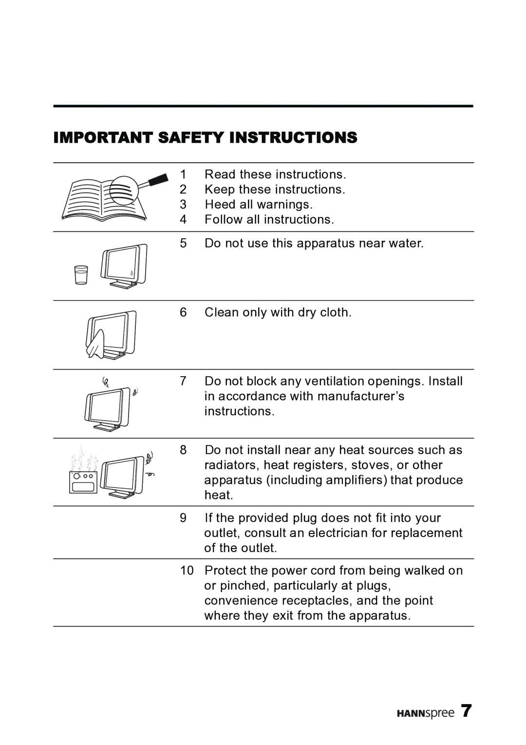 HANNspree MAK-000019 user manual Important Safety Instructions 