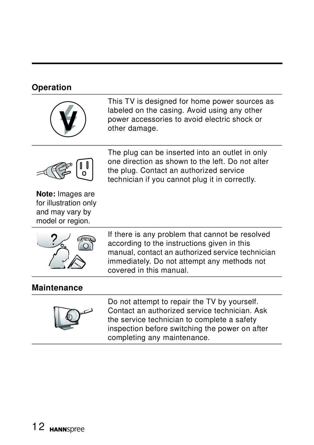 HANNspree MAK-000022 user manual Operation, Maintenance 