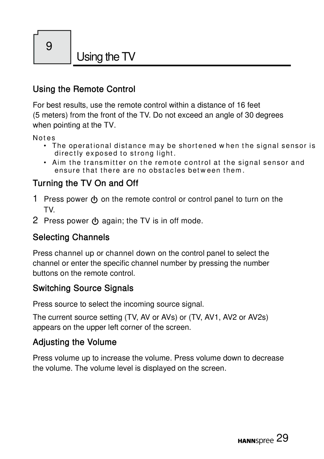 HANNspree MAK-000022 user manual Using the TV 