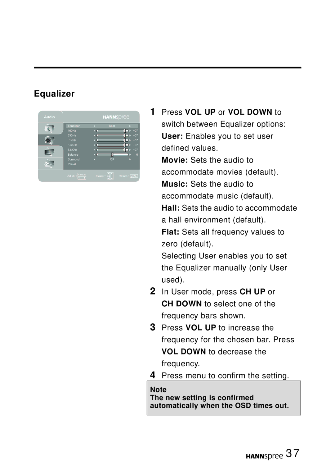 HANNspree MAK-000022 user manual Equalizer, Audio 