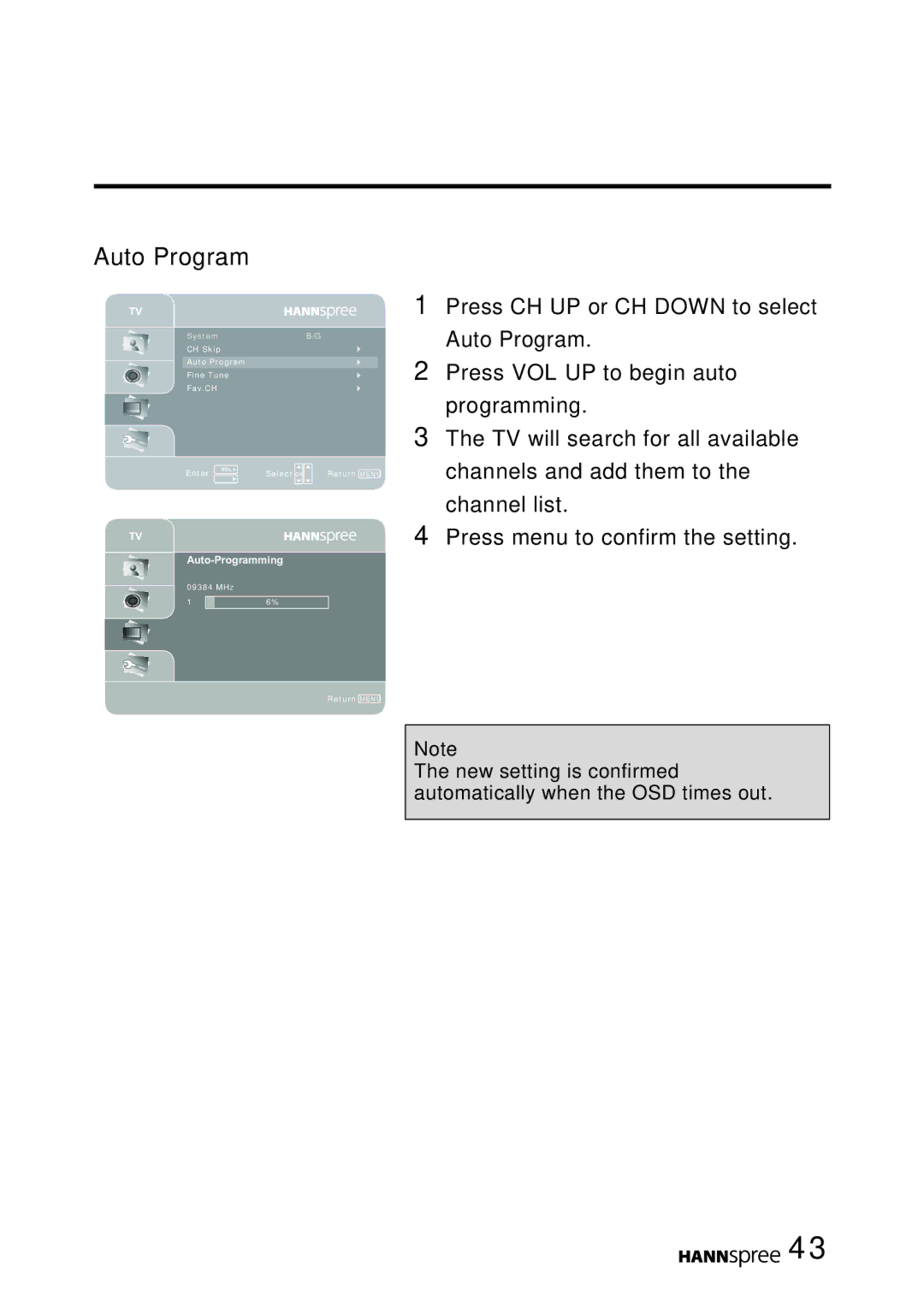 HANNspree MAK-000022 user manual Auto Program 