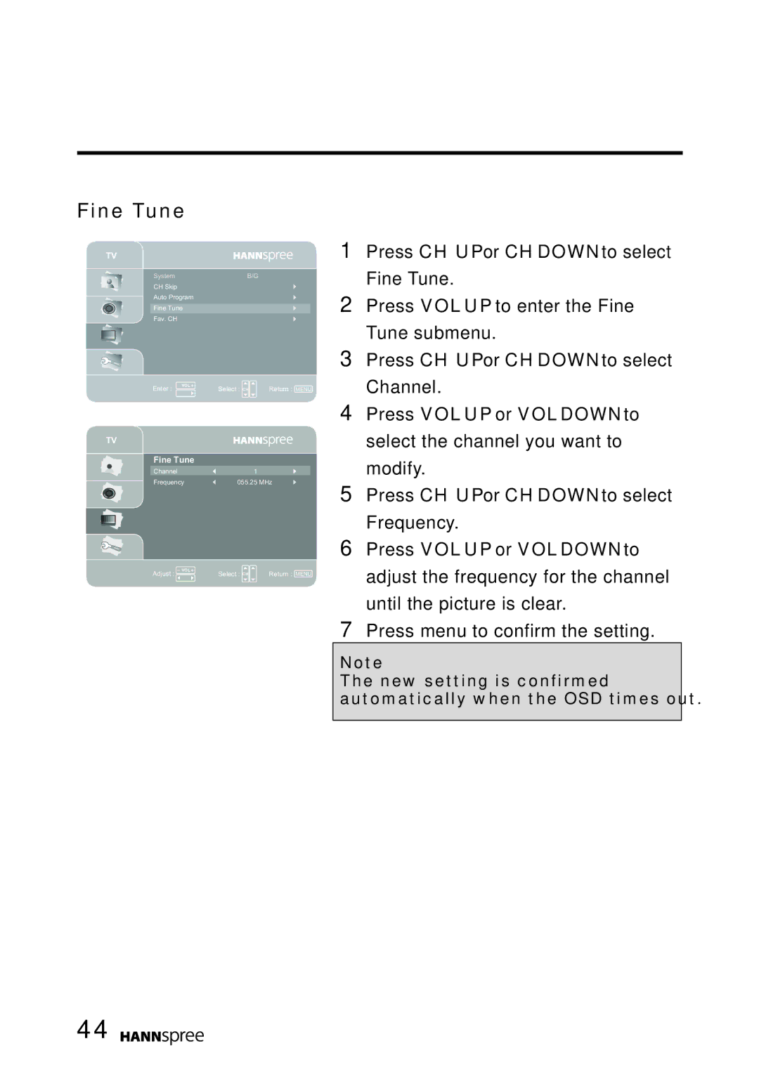 HANNspree MAK-000022 user manual Fine Tune 