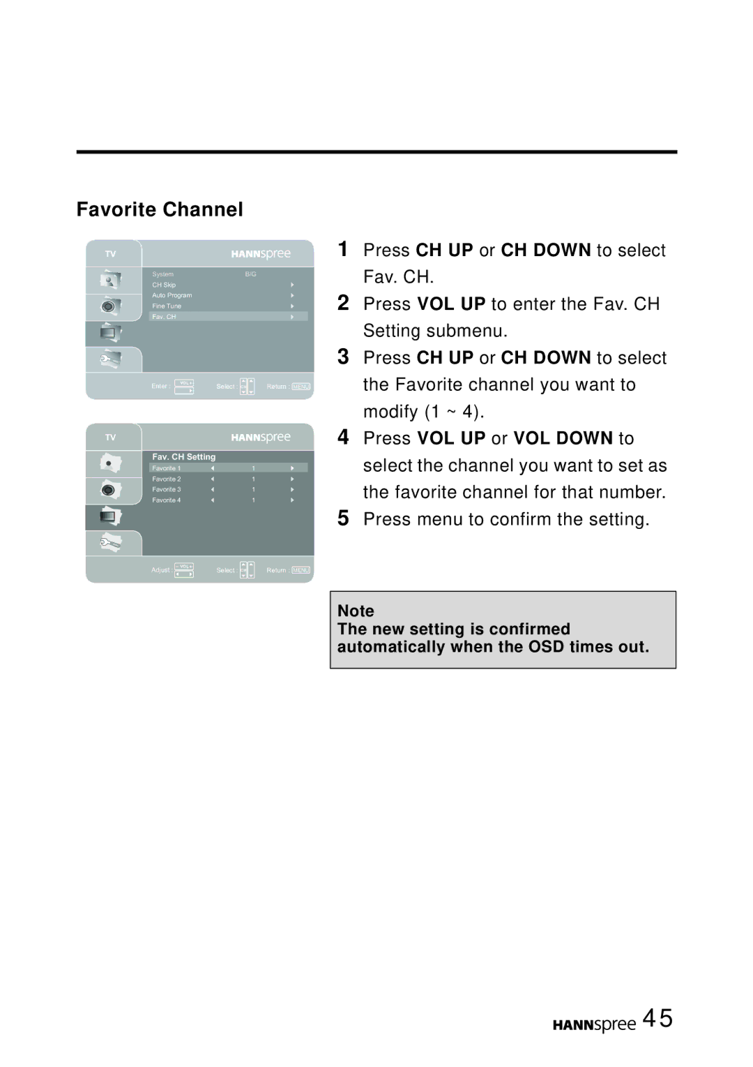 HANNspree MAK-000022 user manual Favorite Channel 