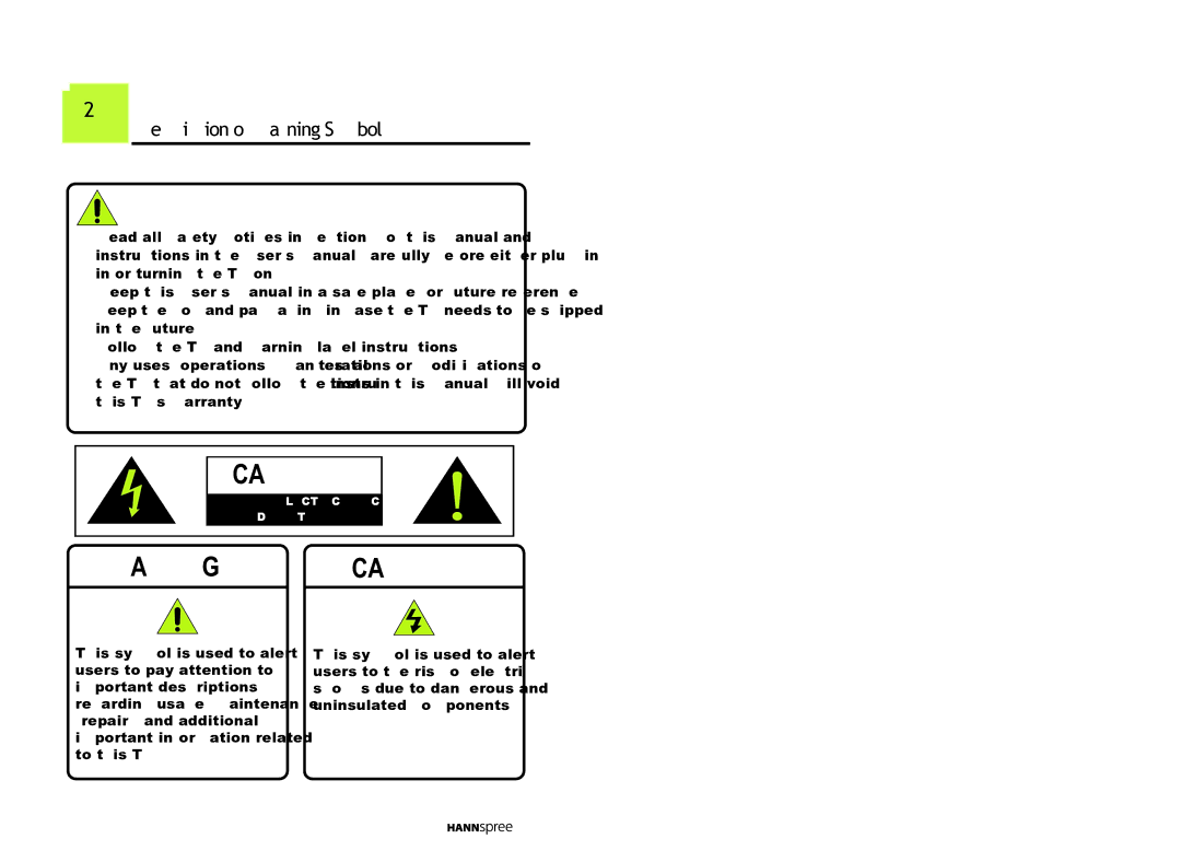 HANNspree MAK-000022 user manual Description of Warning Symbols, Before You Proceed 