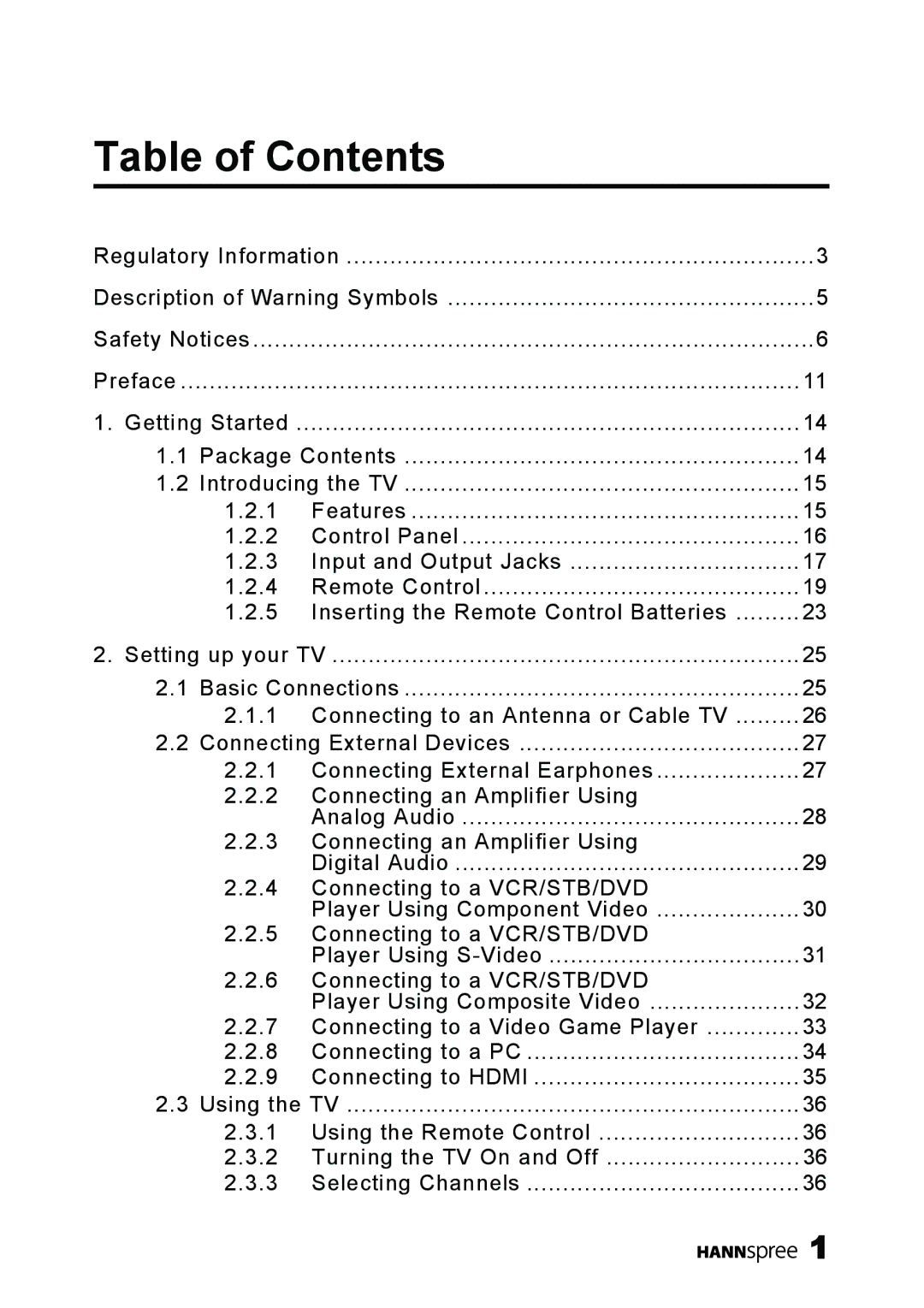 HANNspree MAK-000039 manual Table of Contents 