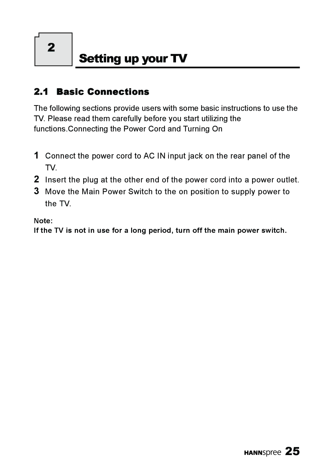 HANNspree MAK-000039 manual Setting up your TV, Basic Connections 