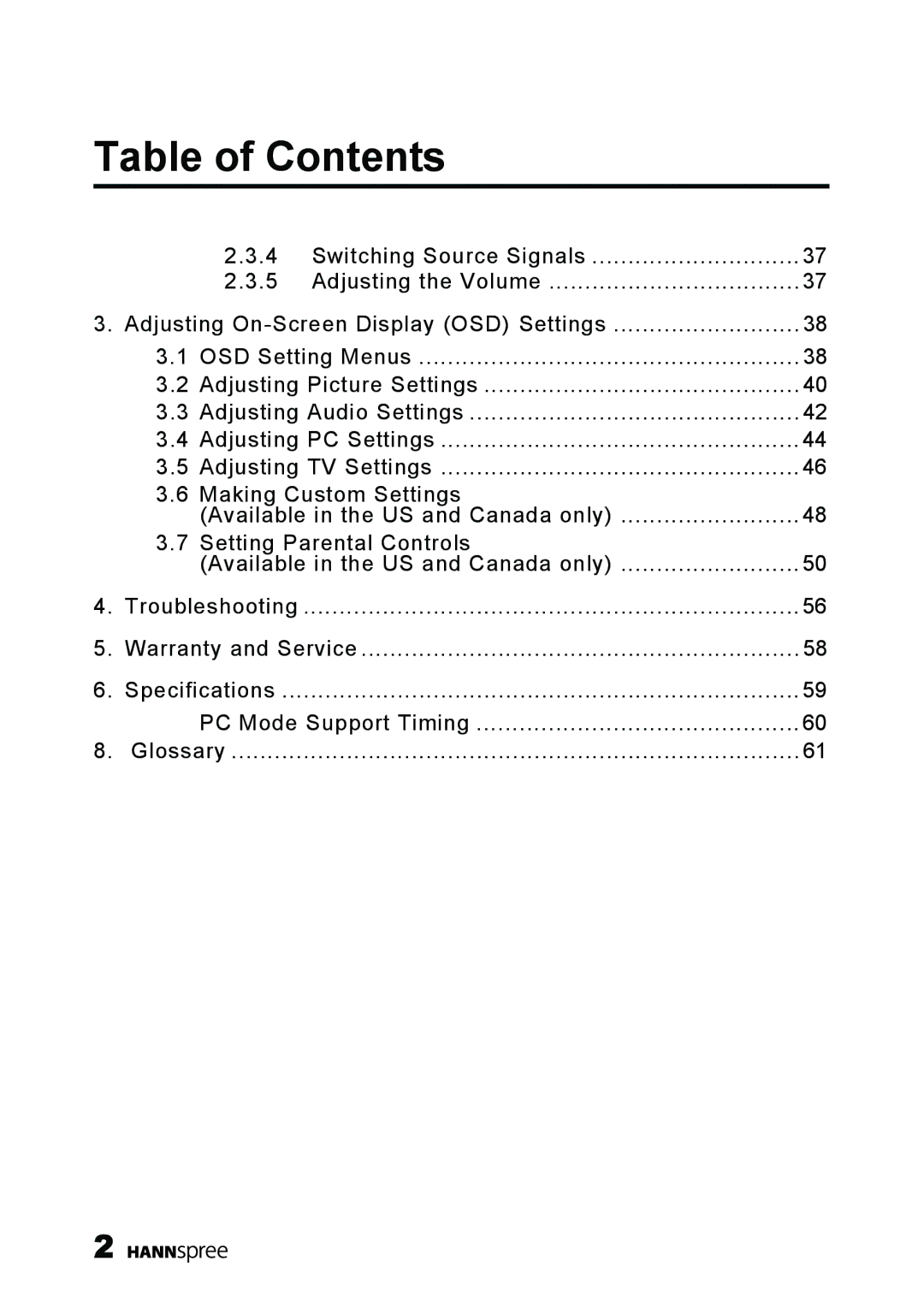 HANNspree MAK-000039 manual Table of Contents 