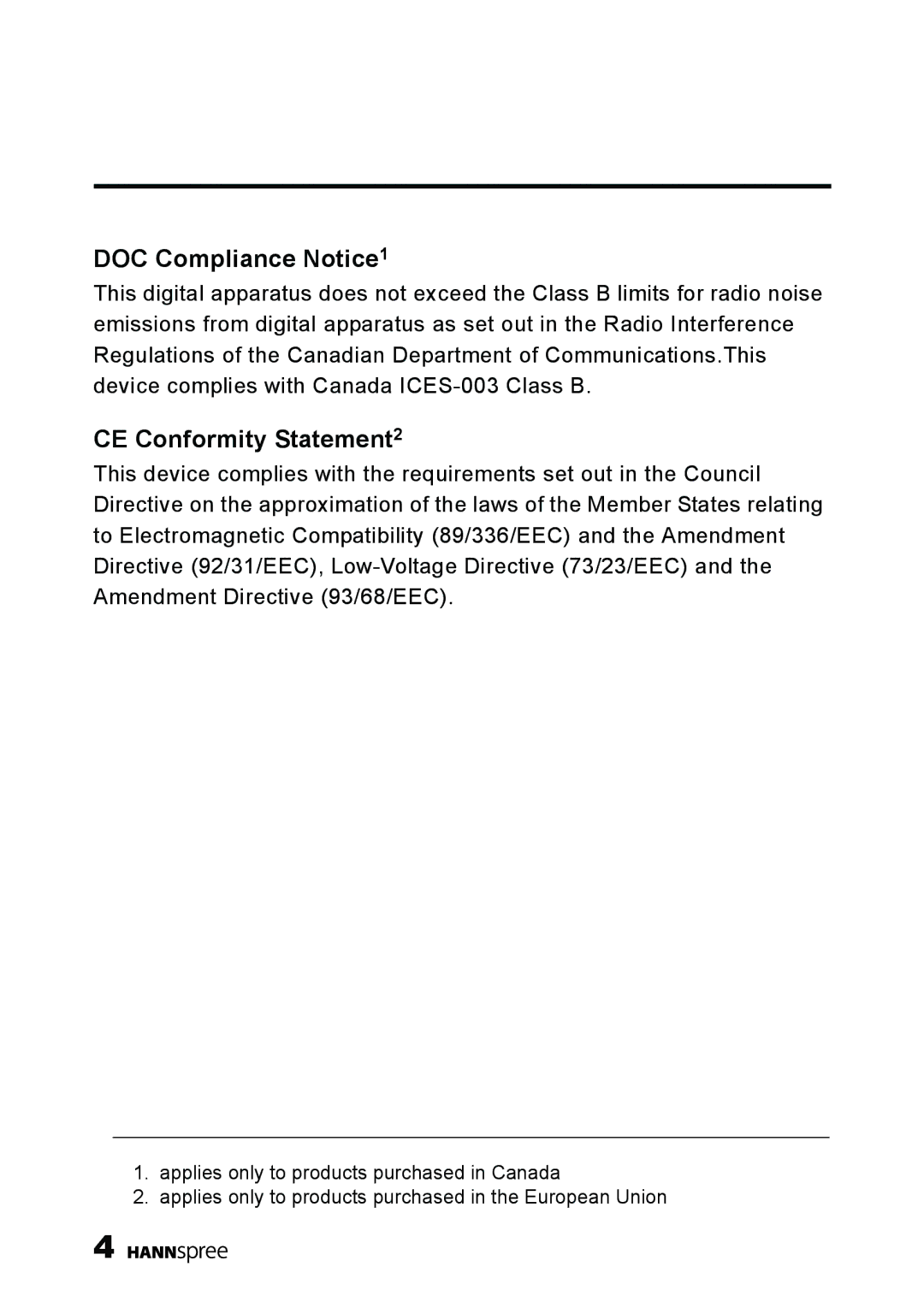 HANNspree MAK-000039 manual DOC Compliance Notice1, CE Conformity Statement2 